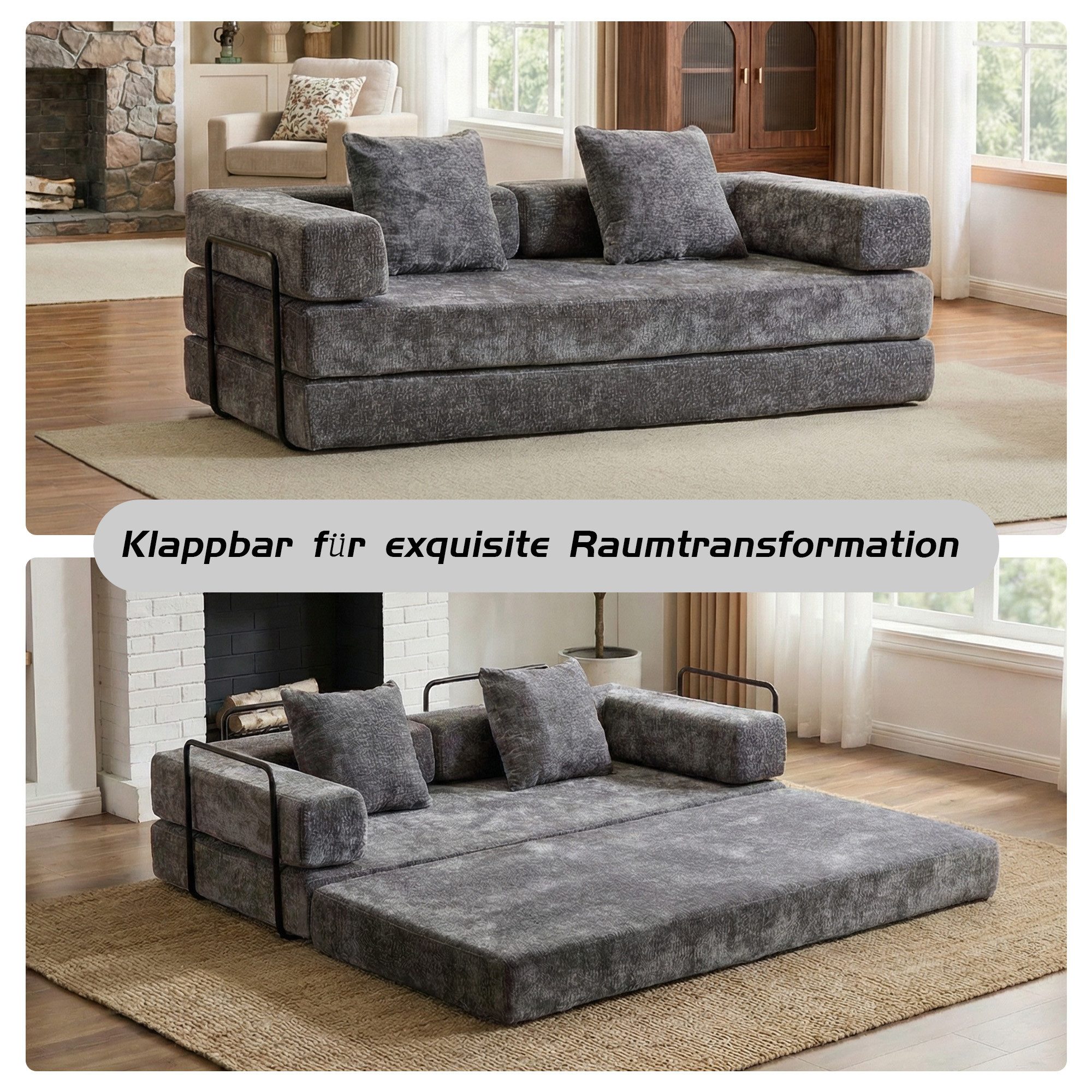 Leawin Loungesofa 4-in-1 Wohnzimmers sofa mit Schlaffunktion – faltbares Sofa, Platzsparendes Design für kleine Räume – Sofa, Liege und Bett in einem