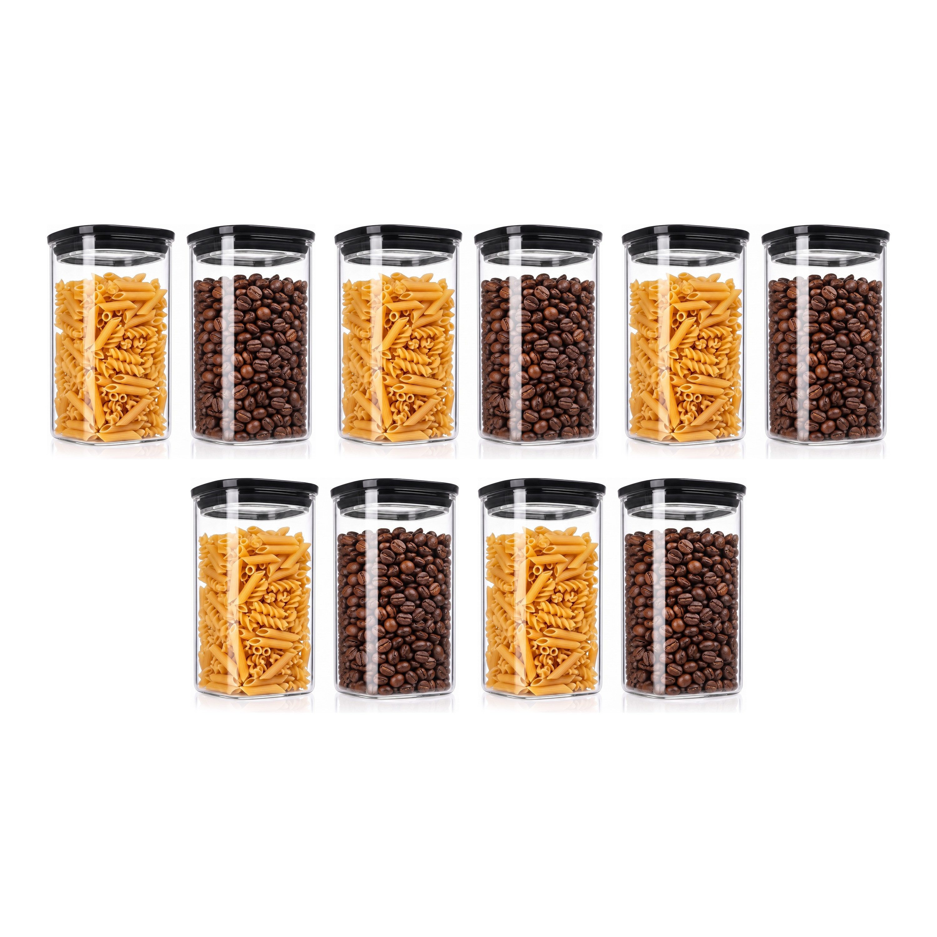Arendo Vorratsglas eckig mit Glasdeckel und Silikondichtung, luftdicht, Borosilikatglas, (Packung, 10-tlg., 10 x 1200 ml), Glas gefrier-, mikrowellen- & spülmaschinenfest, -40 bis +400 °C