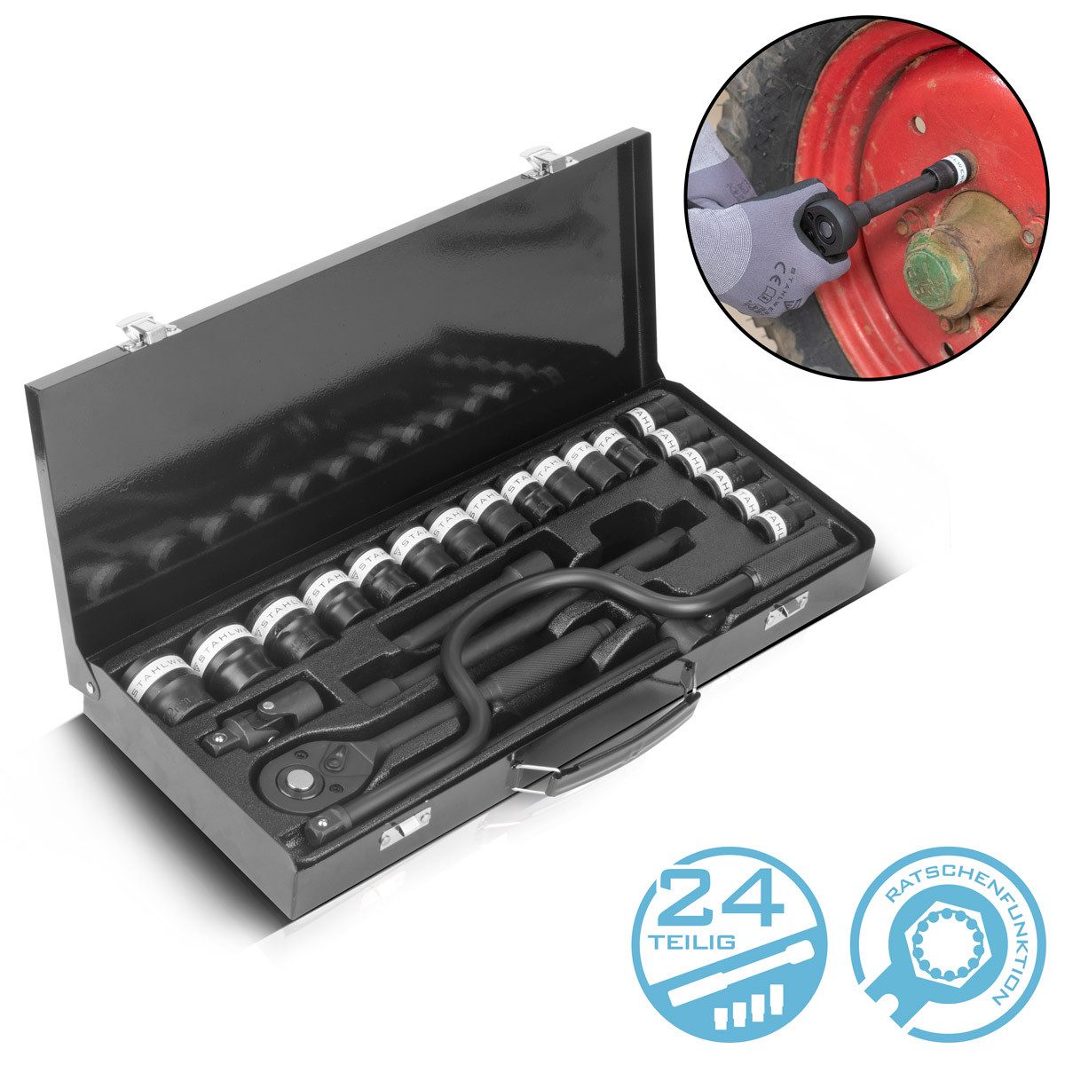 Steckschlüssel Jeu de douilles Coffret de 24 cliquets avec cliquet réversible 1/2