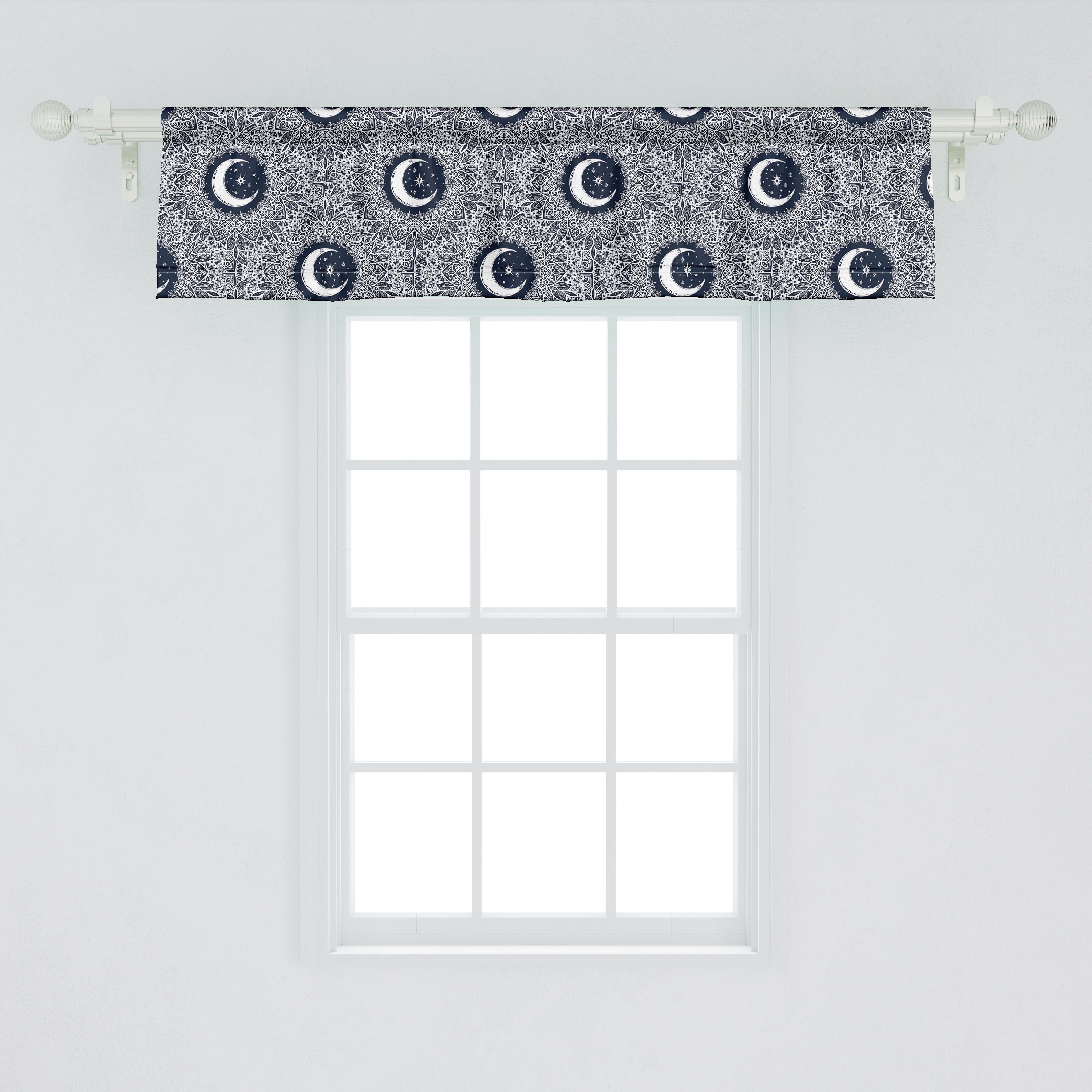 für Abakuhaus, Abstrakt Vorhang mit Crescent Küche Mond-Stern-Blätter Volant Schlafzimmer Stangentasche, Scheibengardine Microfaser, Dekor
