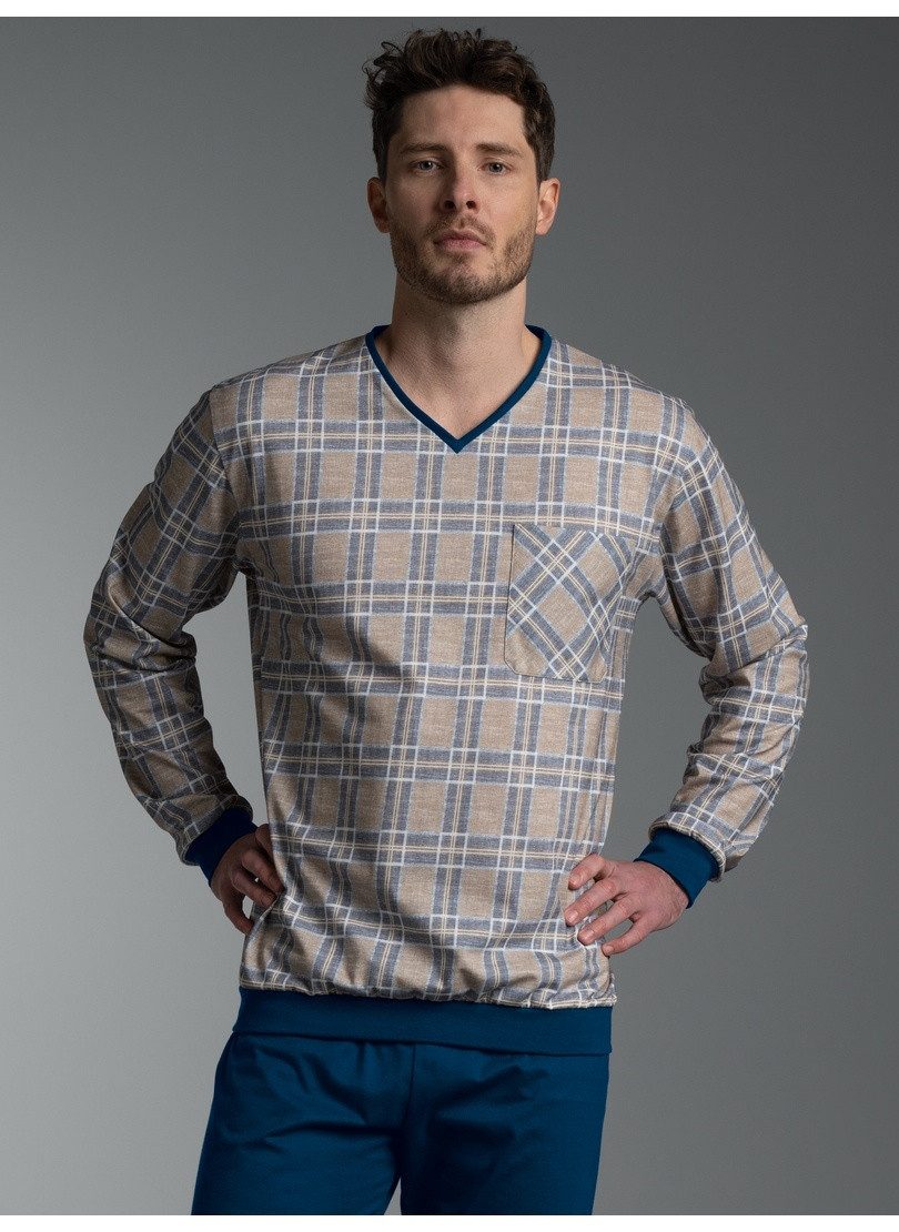 Trigema Schlafanzug TRIGEMA Pyjama Langarmshirt mit Karo-Muster (1 tlg)