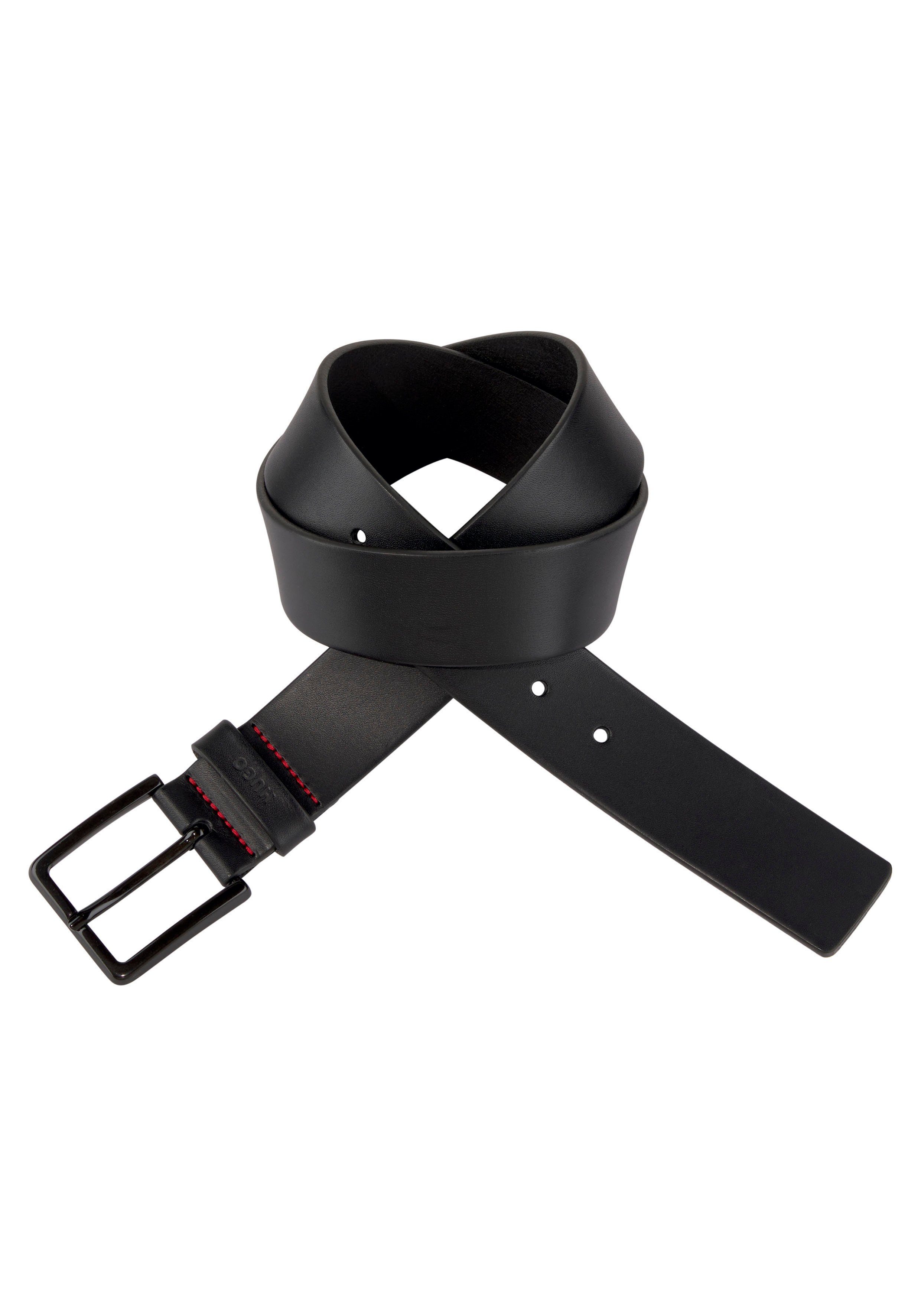 Gionio der Logo-Prägung HUGO aus mit Schlaufe Leder Ledergürtel schwarz italienischem auf