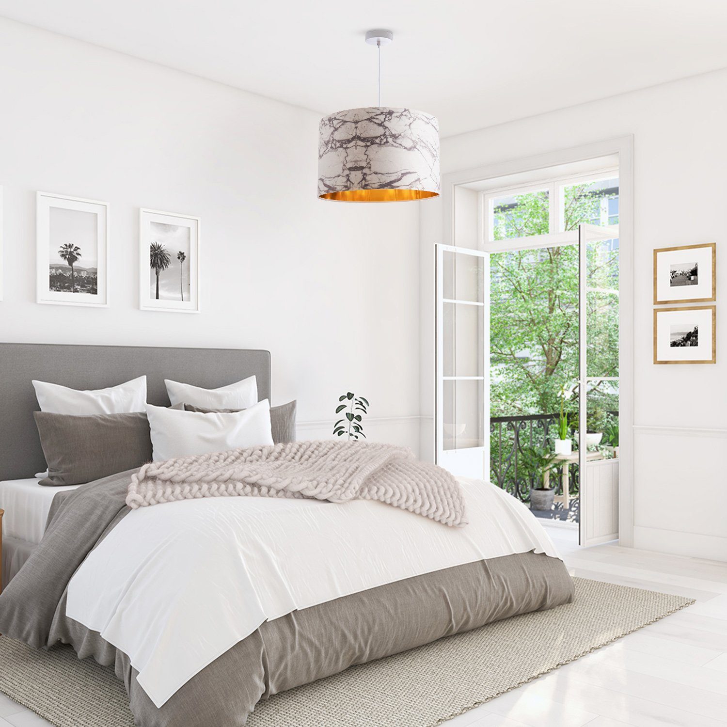 Paco Home Pendelleuchte Kraft 525, ohne Leuchtmittel, Deckenlampe Wohnzimmer Hängelampe Esszimmer Marmor Weiß E27