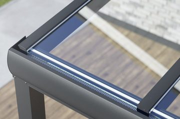 Rexin Terrassendach REXOpremium – hochwertiges Aluminium Terrassendach 6m x 2m, BxT: 606x200 cm, Bedachung VSG-Glas klar oder VSG-Glas grau, mit 4mm starken Profilen, Terassenüberdachung, Vordach