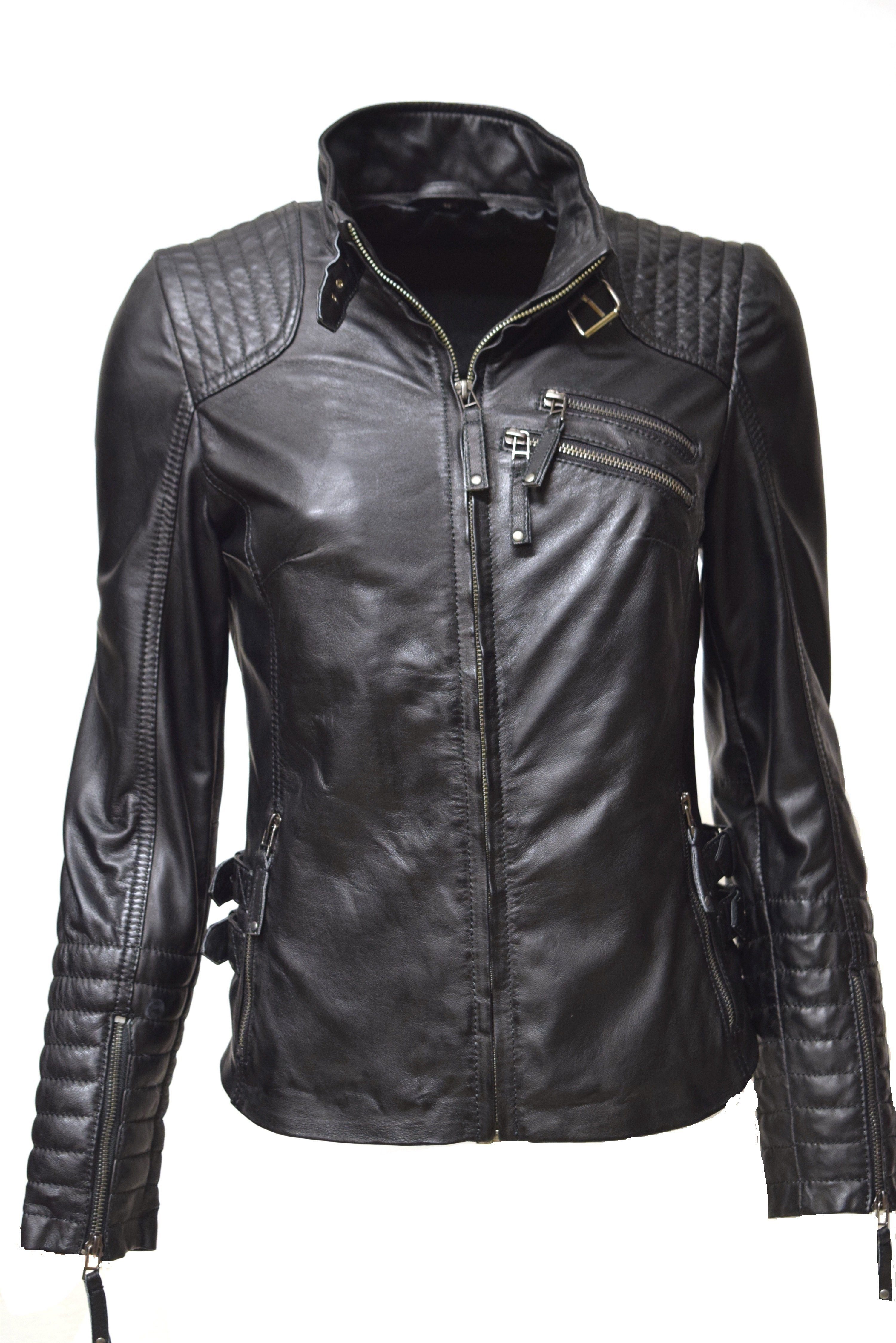 Zimmert Leather Lederjacke Amy (1-St) weiches Lammnappa Leder, Rot, Braun, Cognac, Schwarz