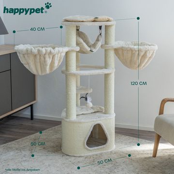 Happypet Kratzbaum CHARLIE 120, Gesamthöhe 120 cm, mit Hängematte, Liegemulden und Spielaktivitäten