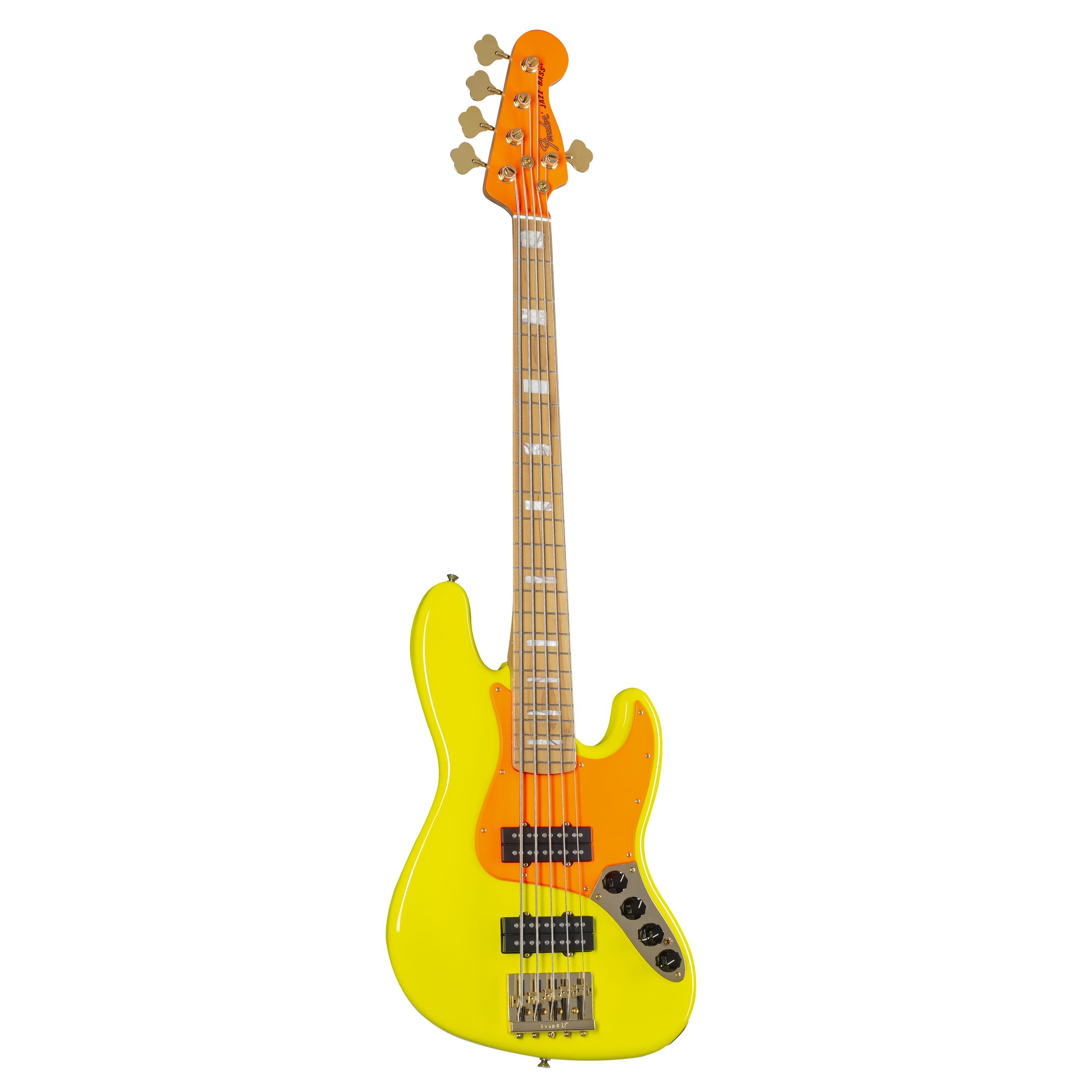 Fender E-Bass, E-Bässe, 5-Saiter E-Bässe, MonoNeon Jazz Bass V MN Neon Yellow - E-Bass