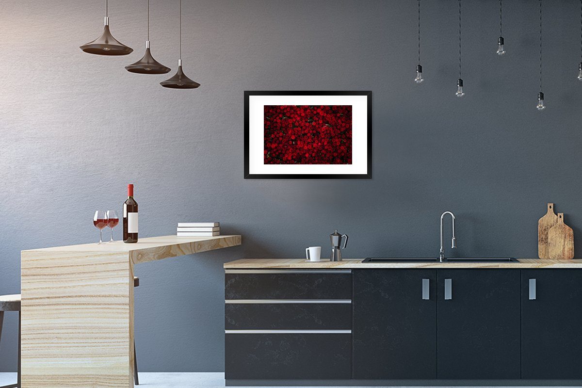 MuchoWow Poster Blumen - Rosen - Rot, (1 St), mit Rahmen, Kunstdruck, Gerahmtes Poster, Schwarzem Bilderrahmen