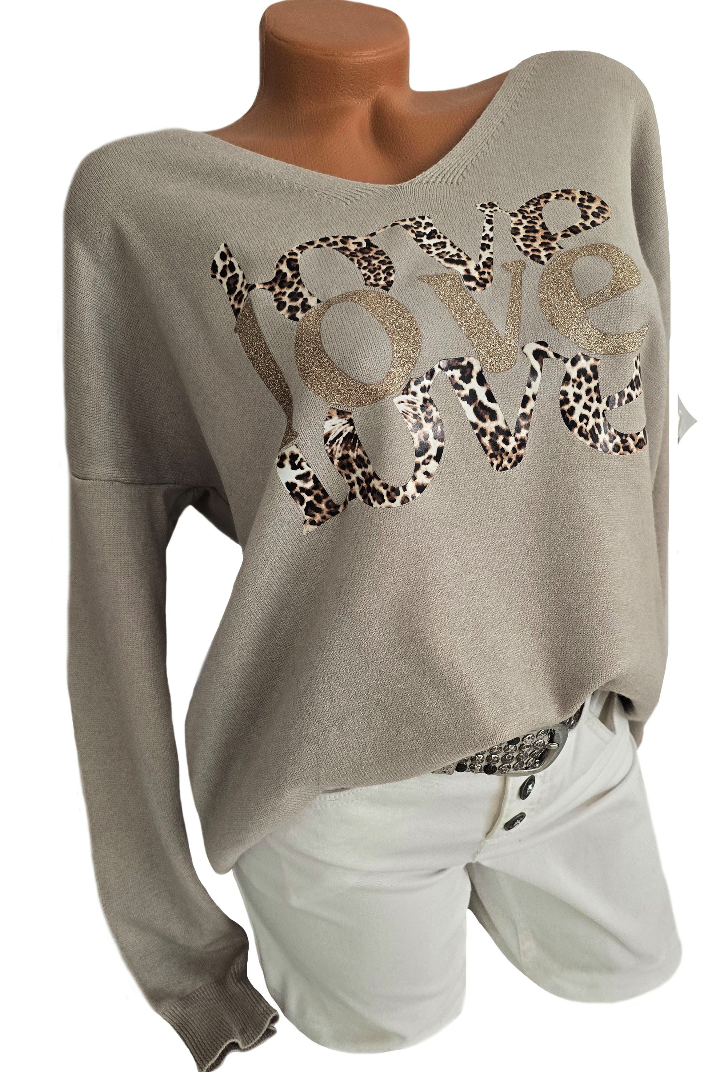 Rehoboth Moda V-Ausschnitt-Pullover mit Schriftzug „Love“ günstig online kaufen