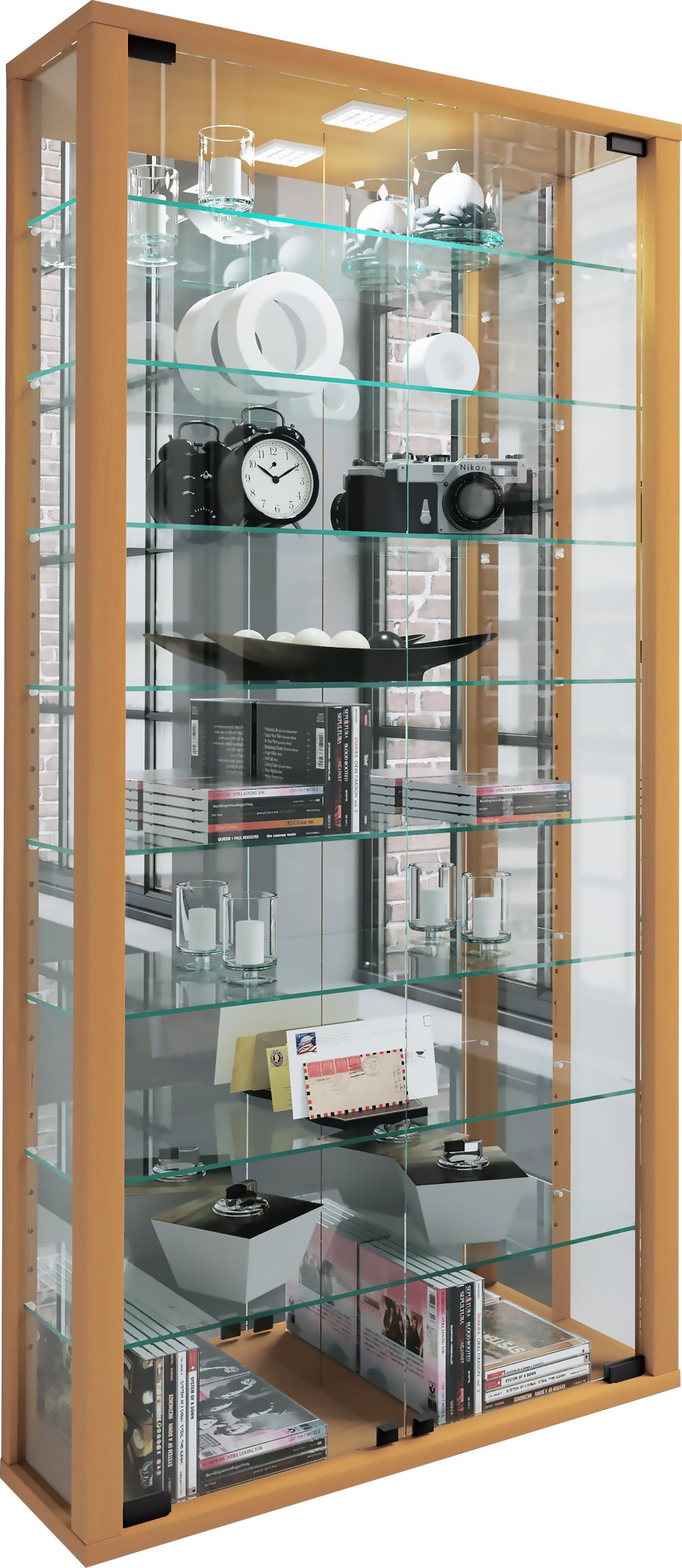 VCM Hängevitrine Vitrosa B. 59 x T. 18 x H. 115 cm Präsentation und Aufbewahrung von Sammlerstücken, Wohnzimmer oder Büro