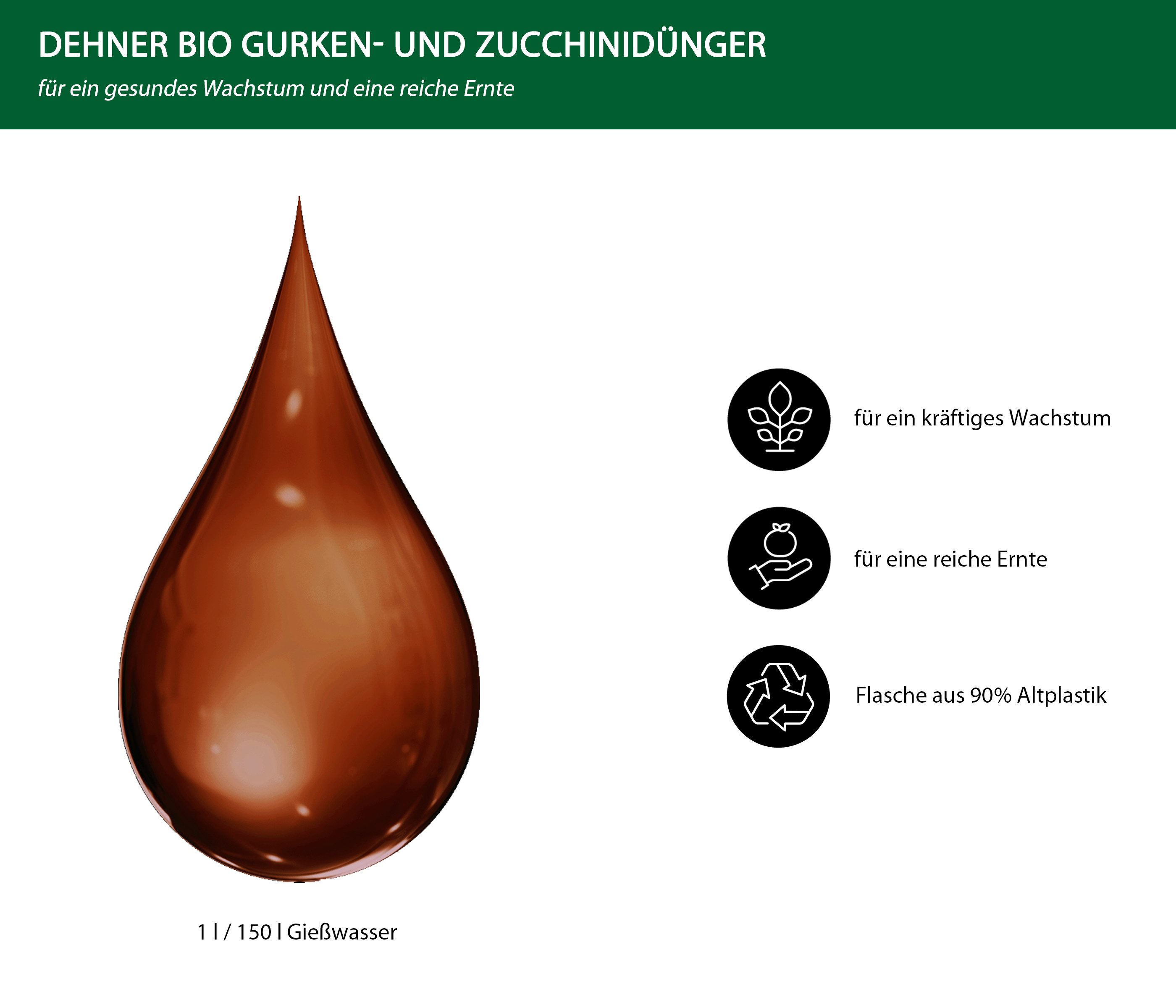 Dehner Gartendünger Gurken- und Zucchinidünger, flüssig, 1 l, für ca. 150, 150 l Gießwasser, organischer NK-Dünger, mit Spurennährstoffen