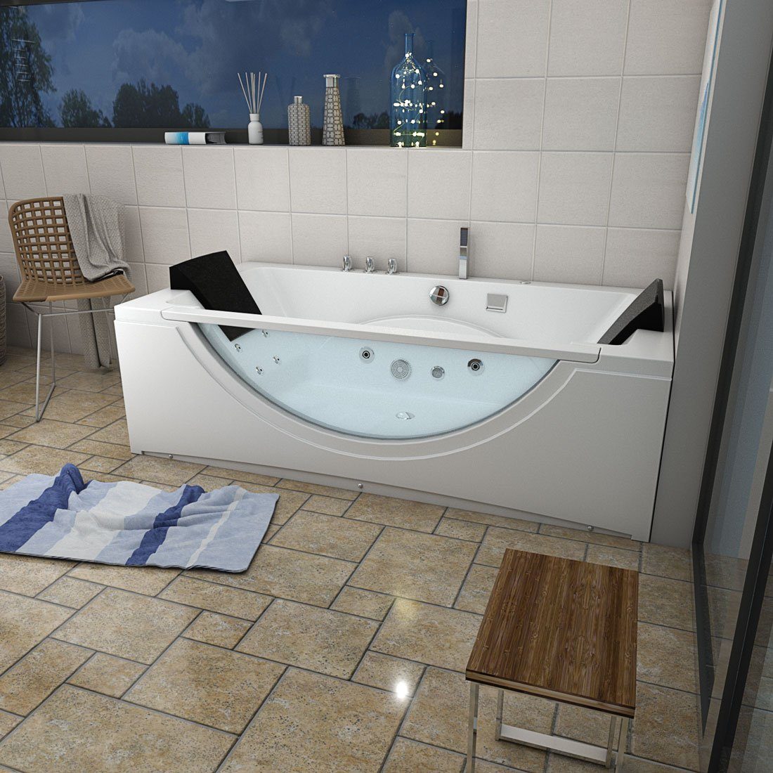 Thumbnail - AcquaVapore Whirlpool-Badewanne Whirlpool Badewanne Eckwanne W81-TH-C-ALL 180x90cm, (1-tlg), mit Ablaufgarnitur