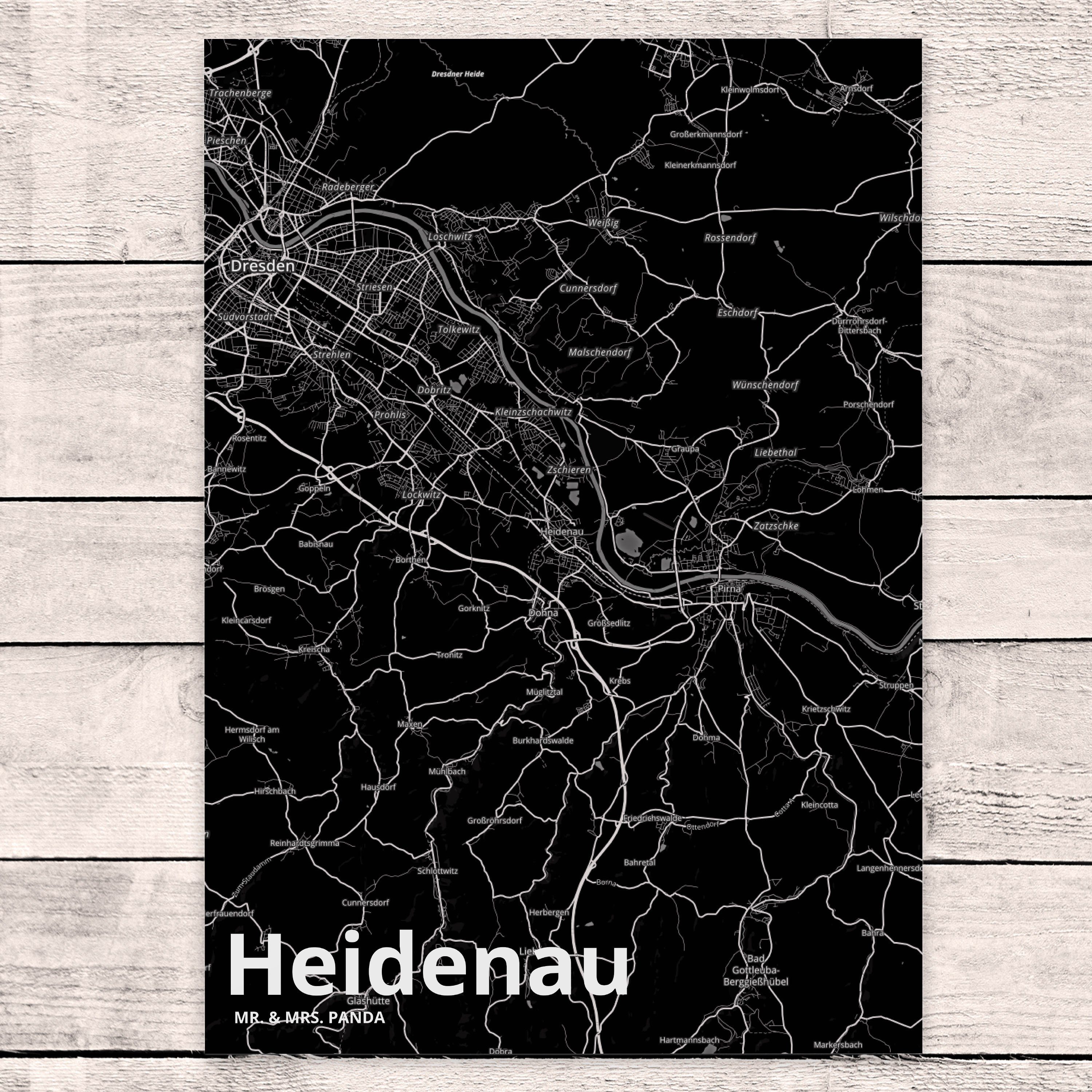 Einladung, Heidenau Dorf Geschenk, Map Postkarte Karte Mrs. Mr. & Landkarte Karte, Panda Stadt -