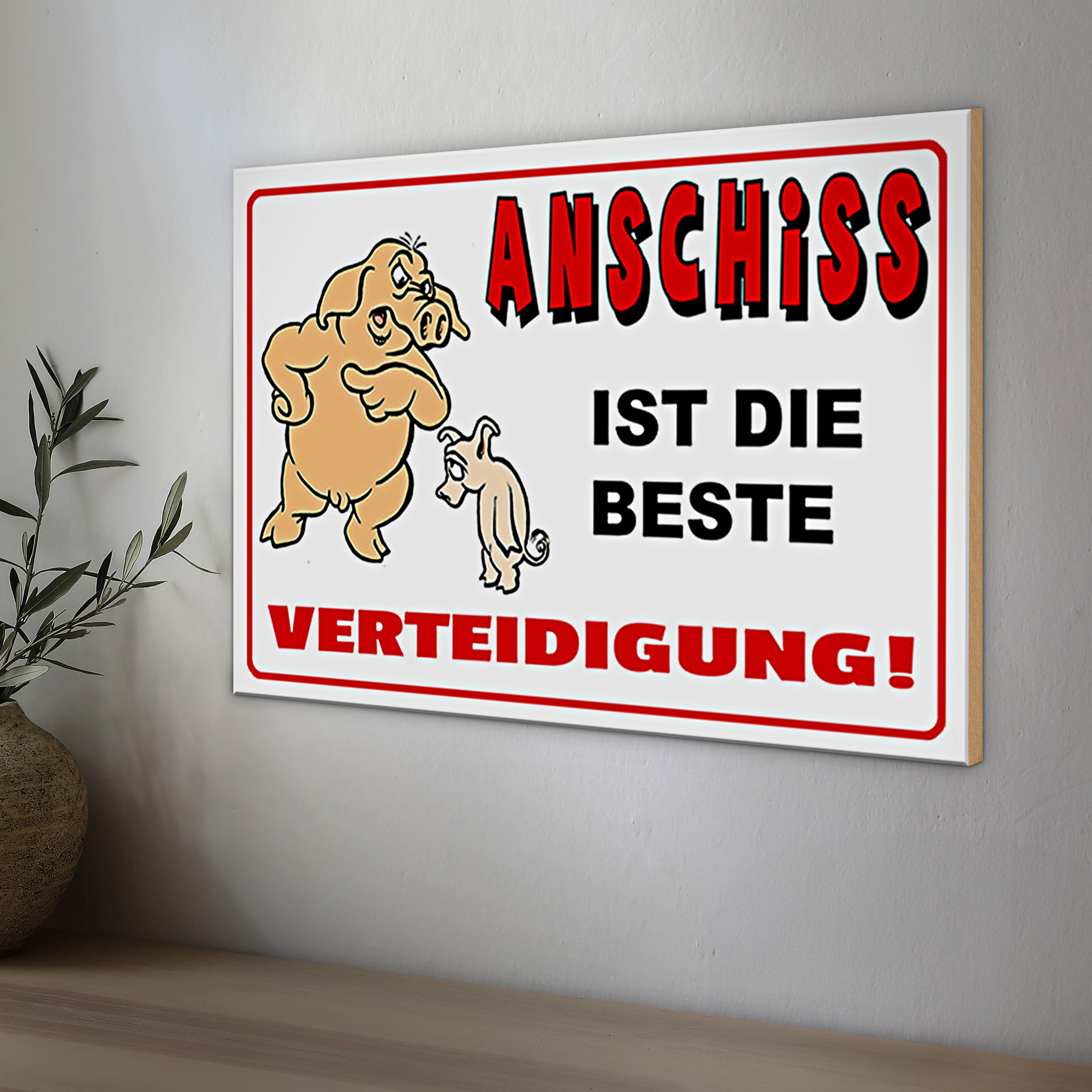 Roomando Holzbild Holzschild Spruch 30x20cm Anschiss ist beste Verteidigung