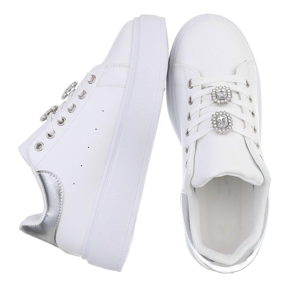 Ital-Design Modischer Sneakers mit Applikationen für Damen Sneaker (91154543) Keilabsatz/Wedge Sneakers Low in Weiß