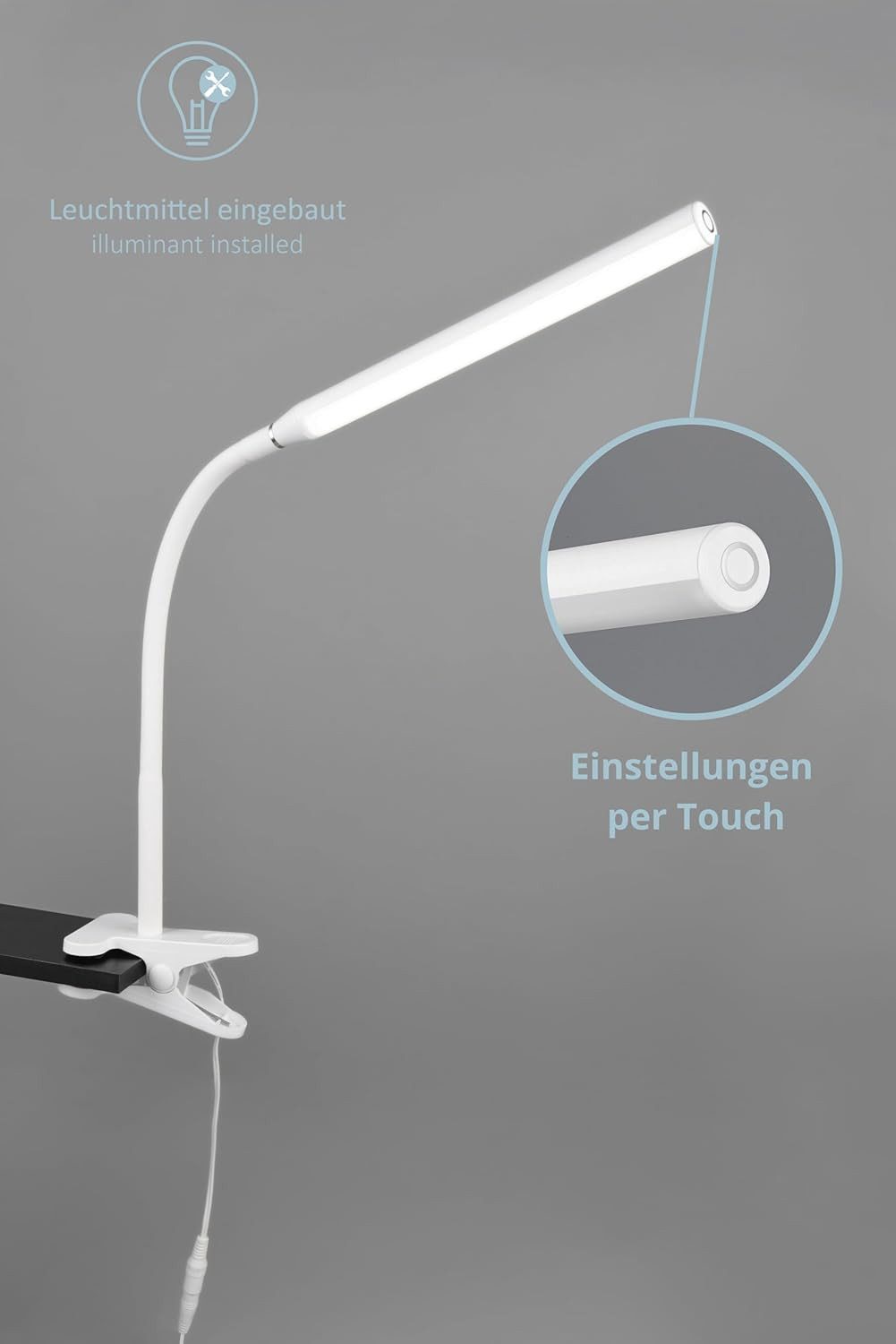 lightling LED Klemmtischleuchte Nella, LED fest integriert, Tageslichtweiß, Warmweiß, Lichtfarbe einstellbar, flexibel, Sensordimmer, Touch, weiß matt