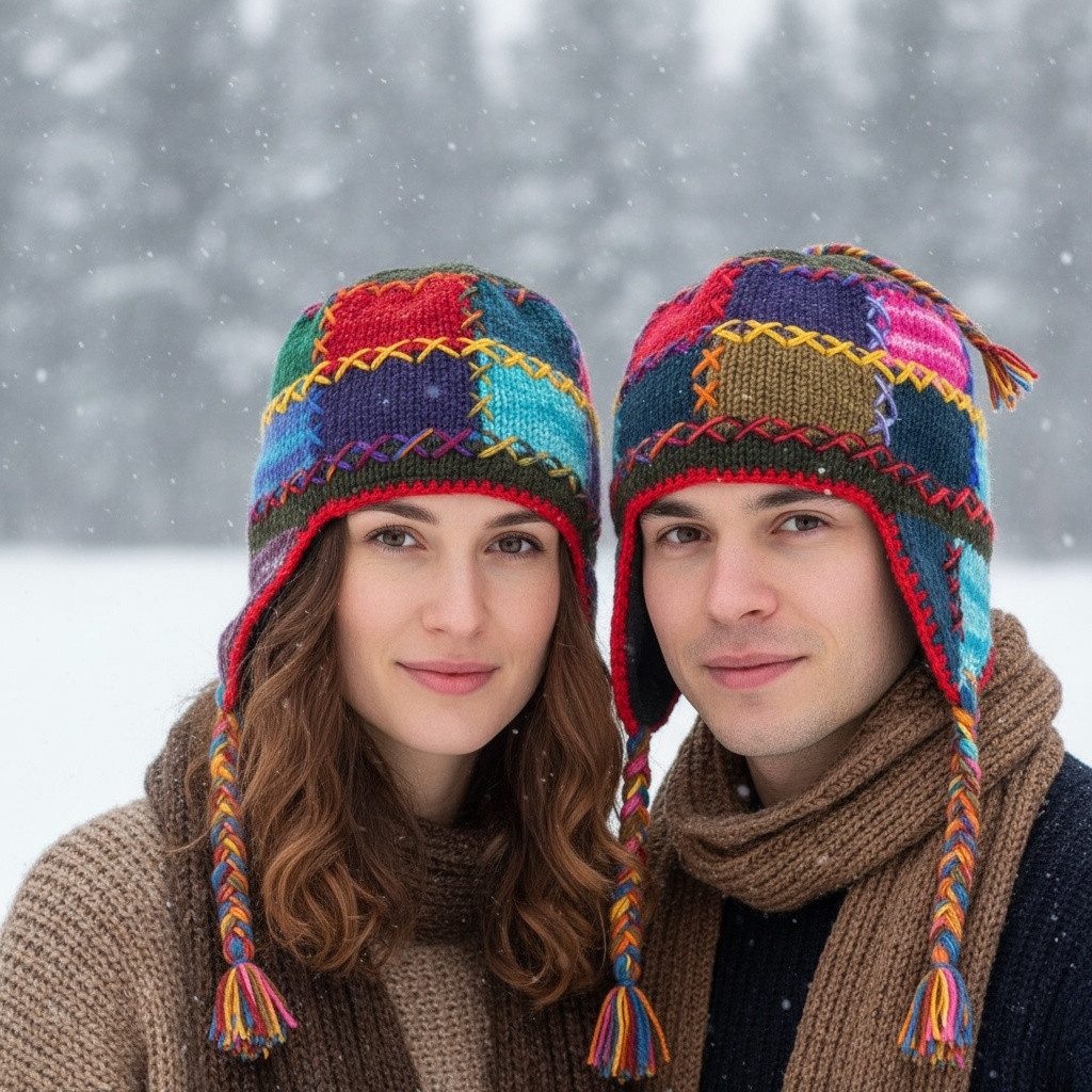 Guru-Shop Strickmütze Wollmütze mit Ohrenklappen, Unikat Patchwork.. günstig online kaufen