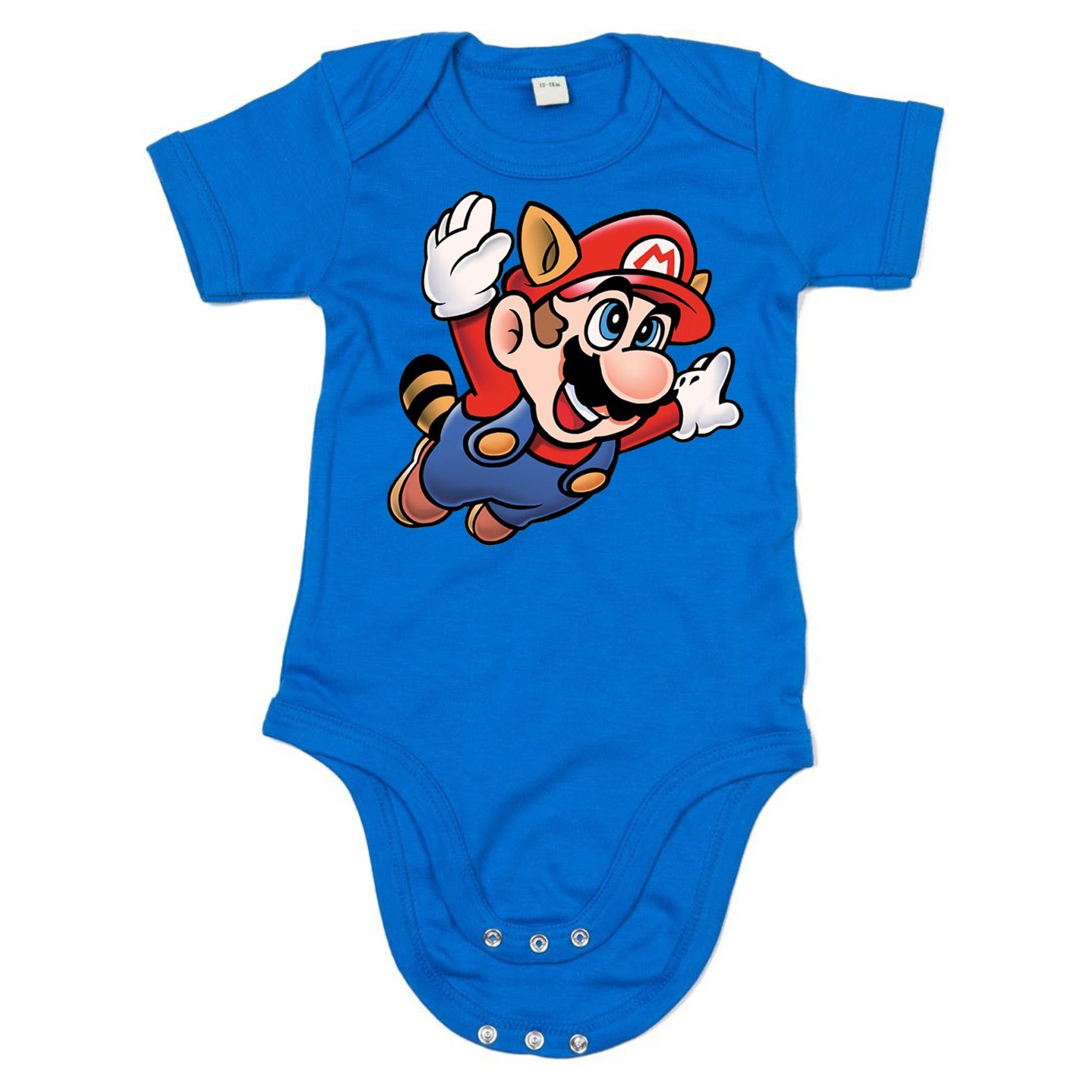 Blondie & Brownie Strampler Kinder Baby Super Mario 3 Fligh Nintendo Gamer Nerd Konsole Blau