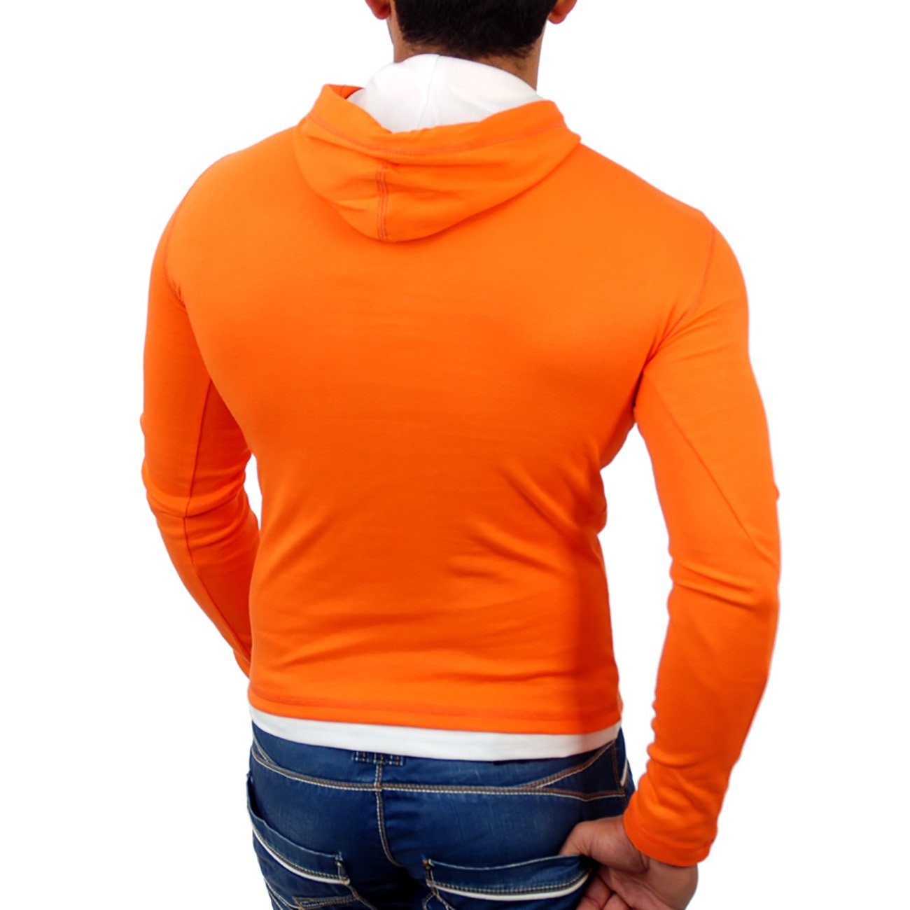 Reslad Sweatshirt (1-tlg) Kapuzen Herren Layer-Look RS-1003 Sweatshirt Reslad Kapuzensweatshirt orange-weiß