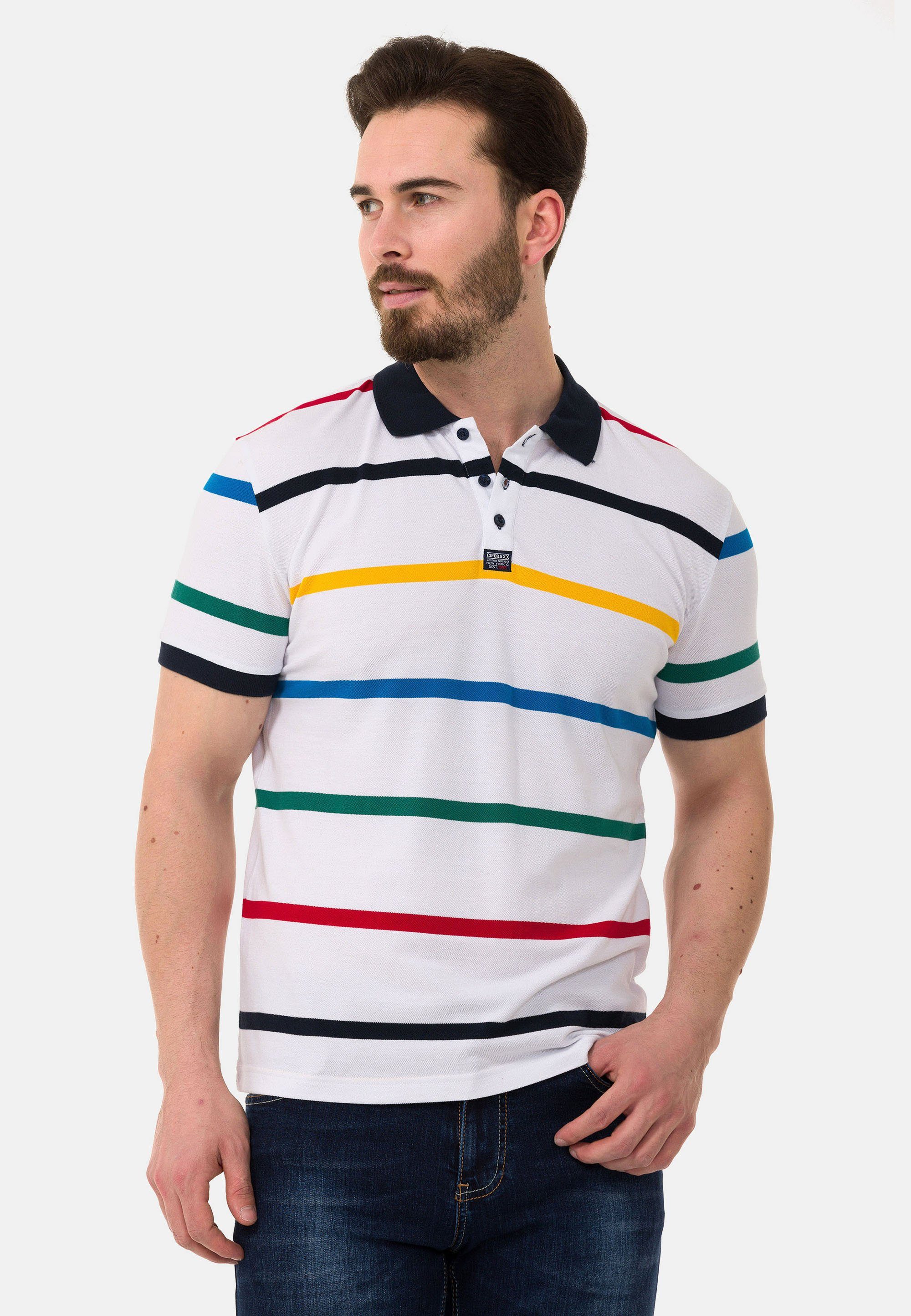 Cipo & Baxx Poloshirt mit farbenfrohem Streifen-Design weiß