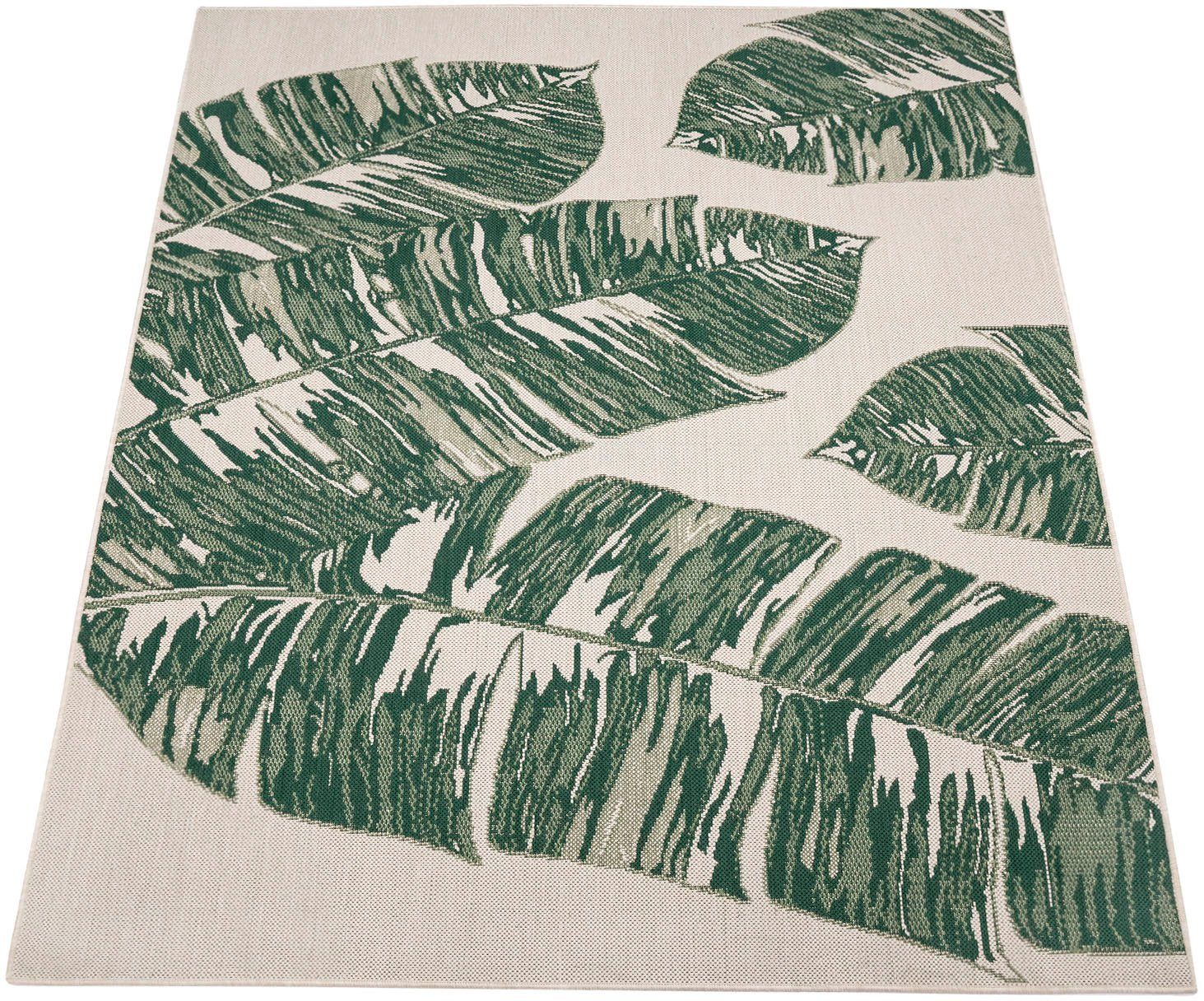 Teppich Ostende 553, Paco Home, rechteckig, Höhe: 4 mm, Flachgewebe, Motiv Palmenblätter, In- und Outdoor geeignet, Wohnzimmer grün | Kurzflor-Teppiche