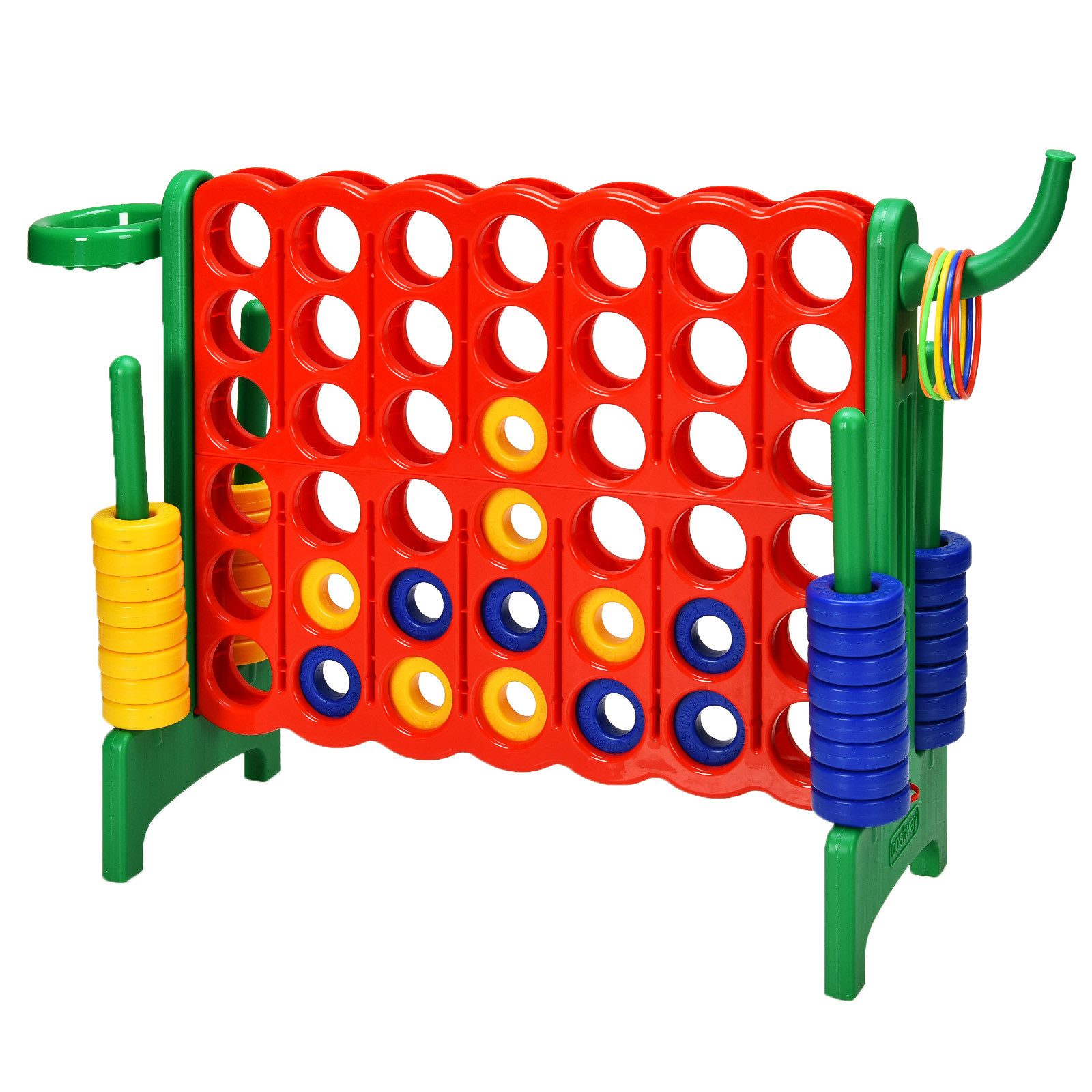 COSTWAY Spiel Riesiges 4 Gewinnt Spielset, mit Basketballkorb & Wurfspiel