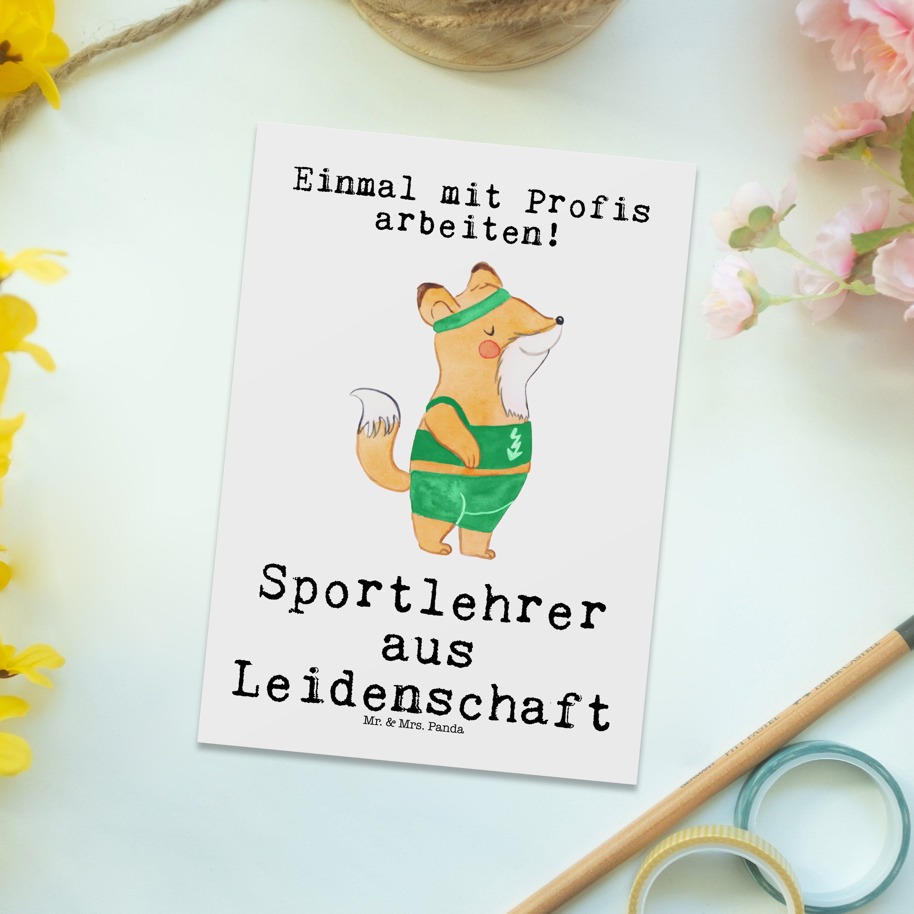 Mrs. Panda - Sportlehrer Weiß Grußkarte, Mr. Geschenk, E aus Postkarte & Kollege, Leidenschaft -