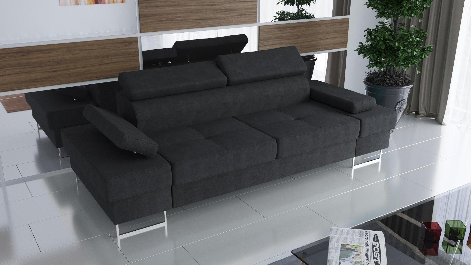 Schwarz Sofa, Mit Bettfunktion JVmoebel