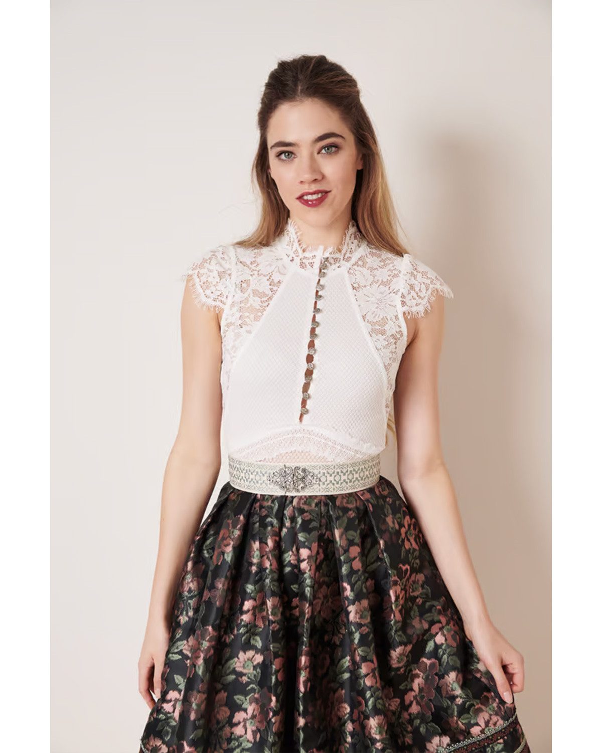 KRÜGER COLLECTION Body Trachtenshirt 'Millie' mit Spitze 282165, Ecru