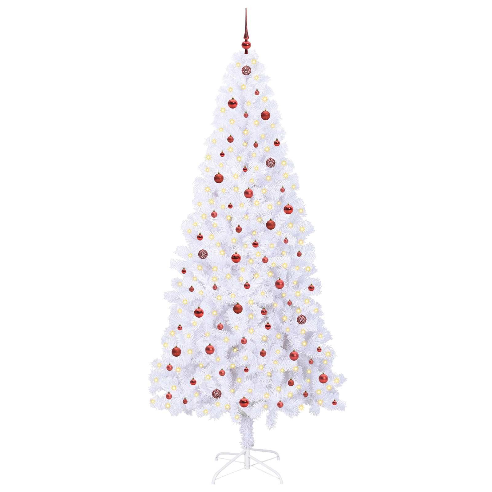 furnicato Künstlicher Weihnachtsbaum Weiß 240 cm mit LED-Lichterkette und, Rote Tannenbaum-Optik mit 8 Blinkmodi für geschützte Terrassen