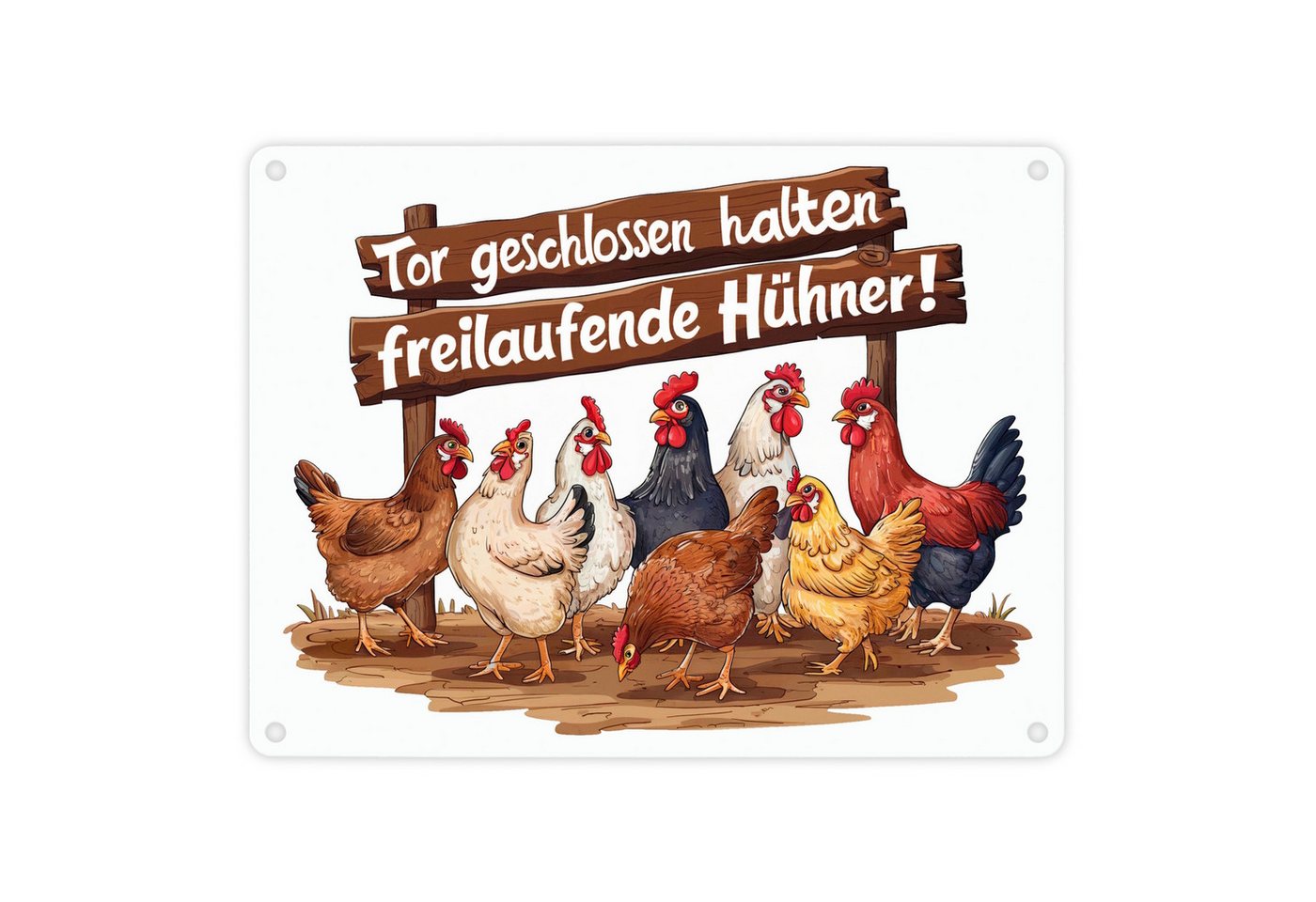 speecheese Metallschild Freilaufende Hühner - Tor geschlossen halten Metallschild in 15x20 cm