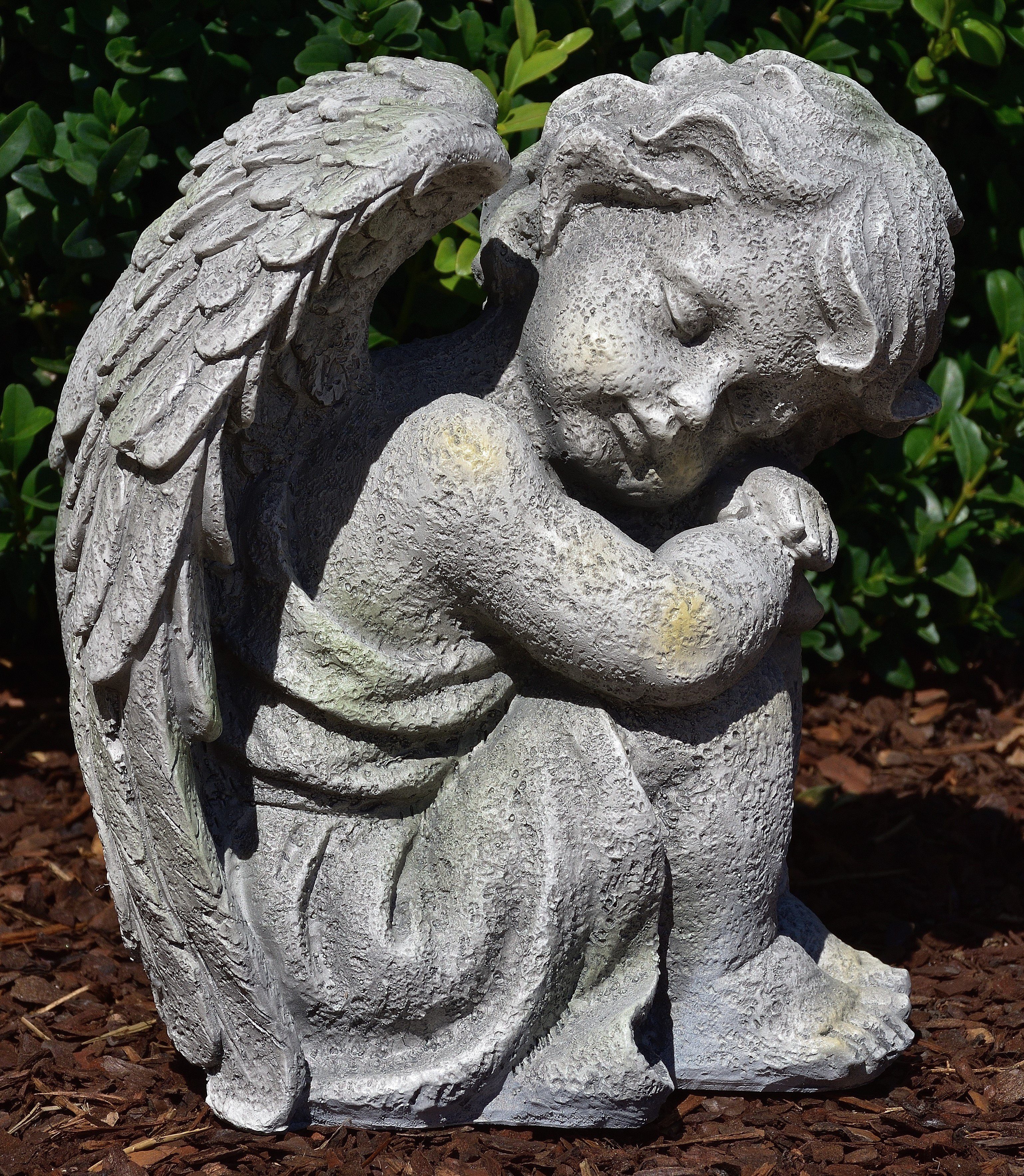 MystiCalls Engelfigur Dekofigur Engel - Engelfigur Gartenfigur Garten Dekoration Grabengel Allerheiligen grau