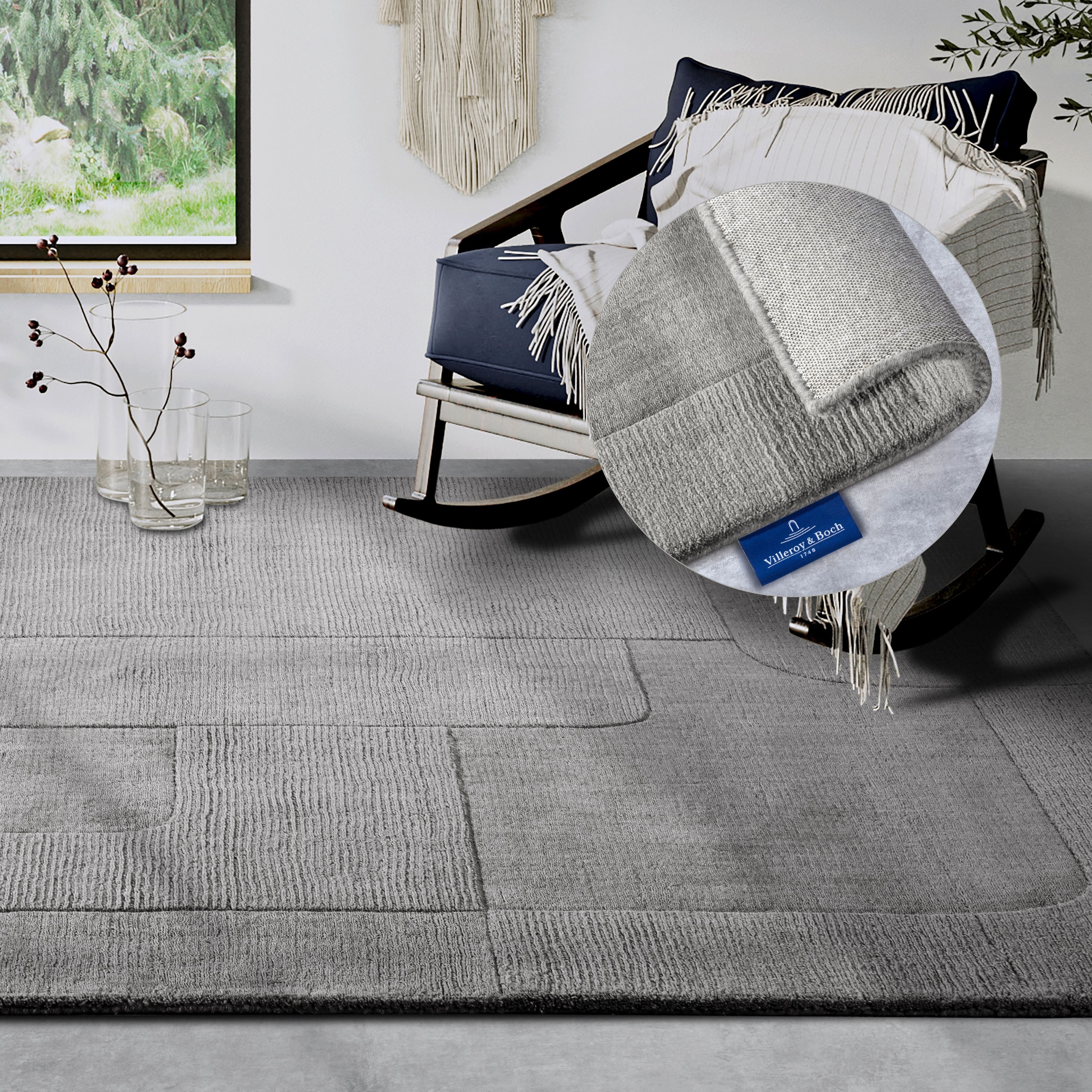 Villeroy & Boch Wollteppich Charlotte, rechteckig, Höhe: 10 mm, Läufer, Handgewebt, Wolle, Natur, Läufer, Wohnzimmer, Geometrie
