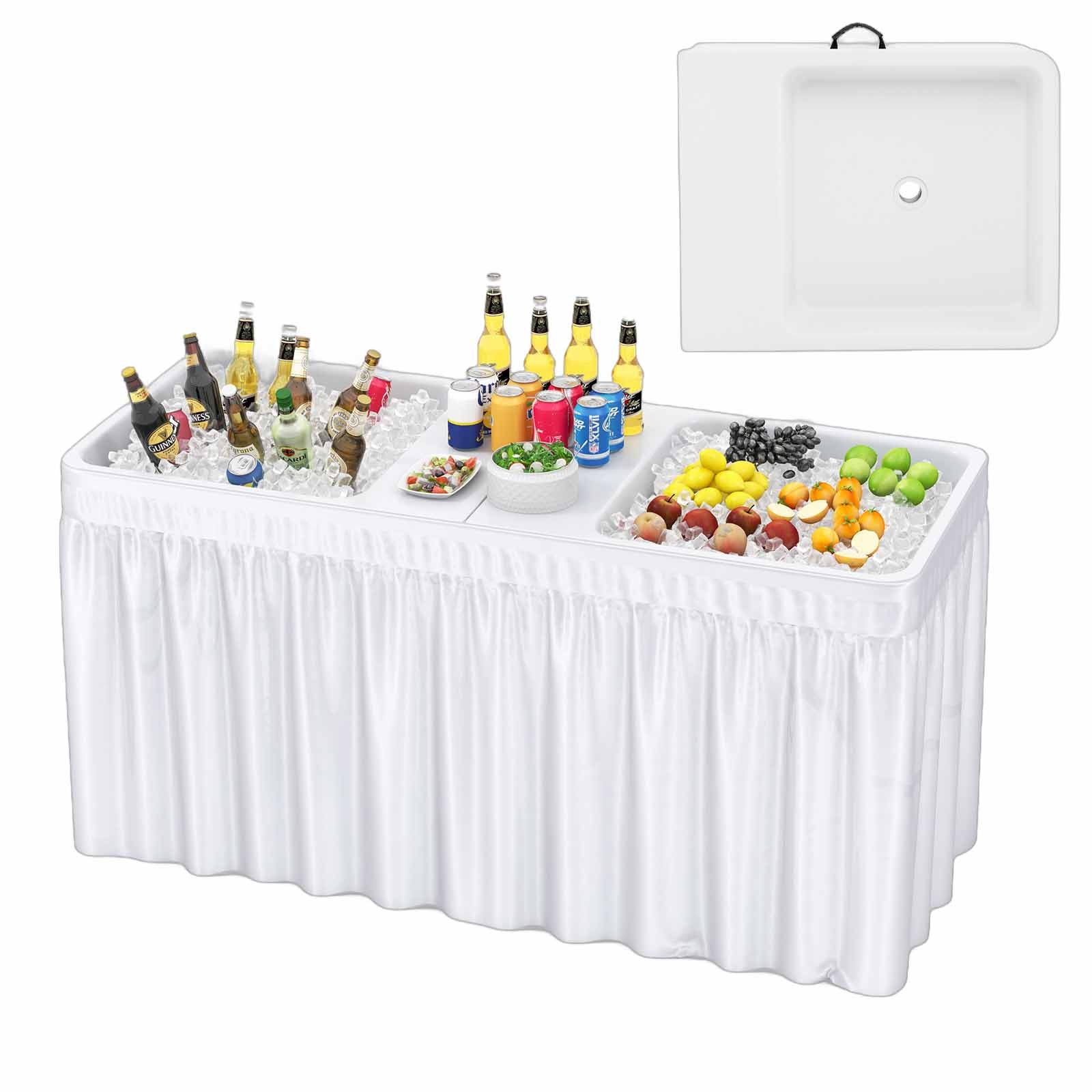 COSTWAY Campingtisch, 151cm Kühltisch klappbar mit Doppelbecken, bis 100kg