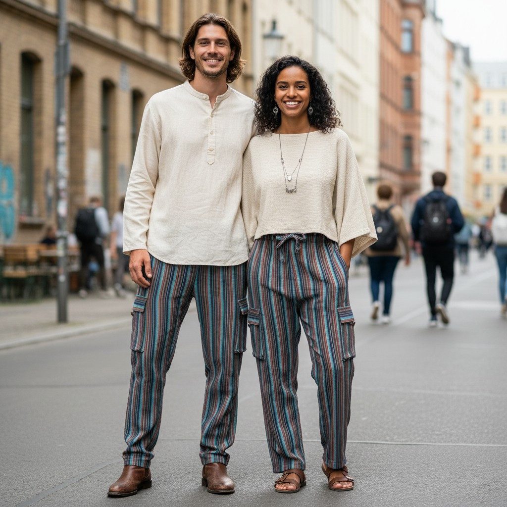 Guru-Shop Relaxhose Gestreifte Yogahose, Unisex Baumwoll-Goa-Hose -.. alternative Bekleidung, Retro, Ethno Style