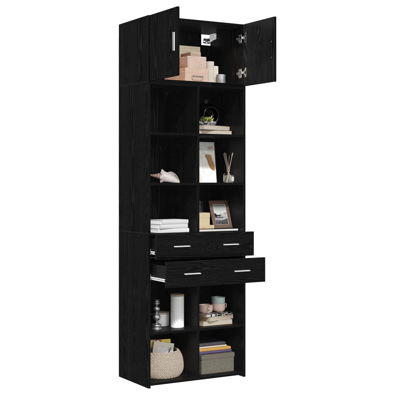 vidaXL Sideboard Lagerschrank mit Regalen Schwarze Eiche 70 x 42,5 x 225 cm