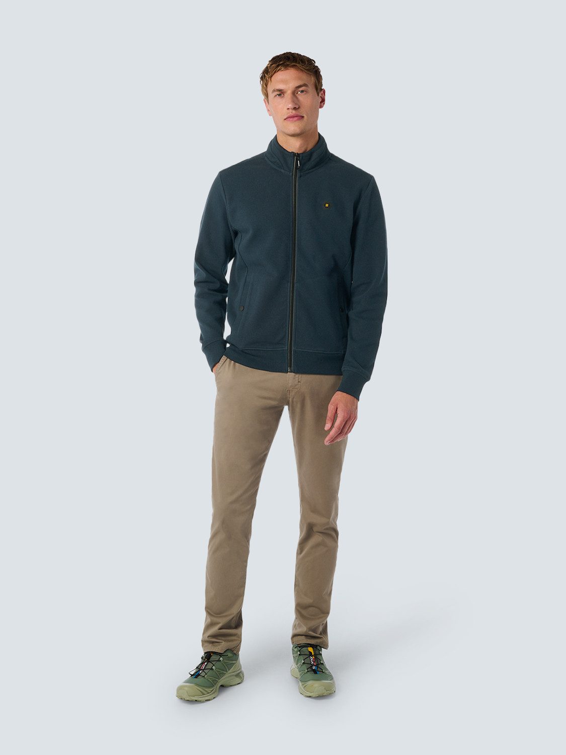 NO EXCESS Sweater No Excess Weste mit Twill-Jacquard und Reißverschluss