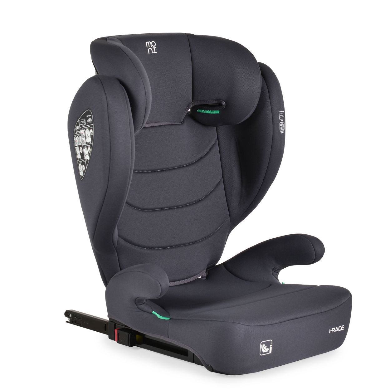 Moni Kindersitzerhöhung Kindersitz i-Race i-Size, ab: 6, bis: 12, 100-150 cm Isofix Rückenlehne abnehmbar Kopfstütze