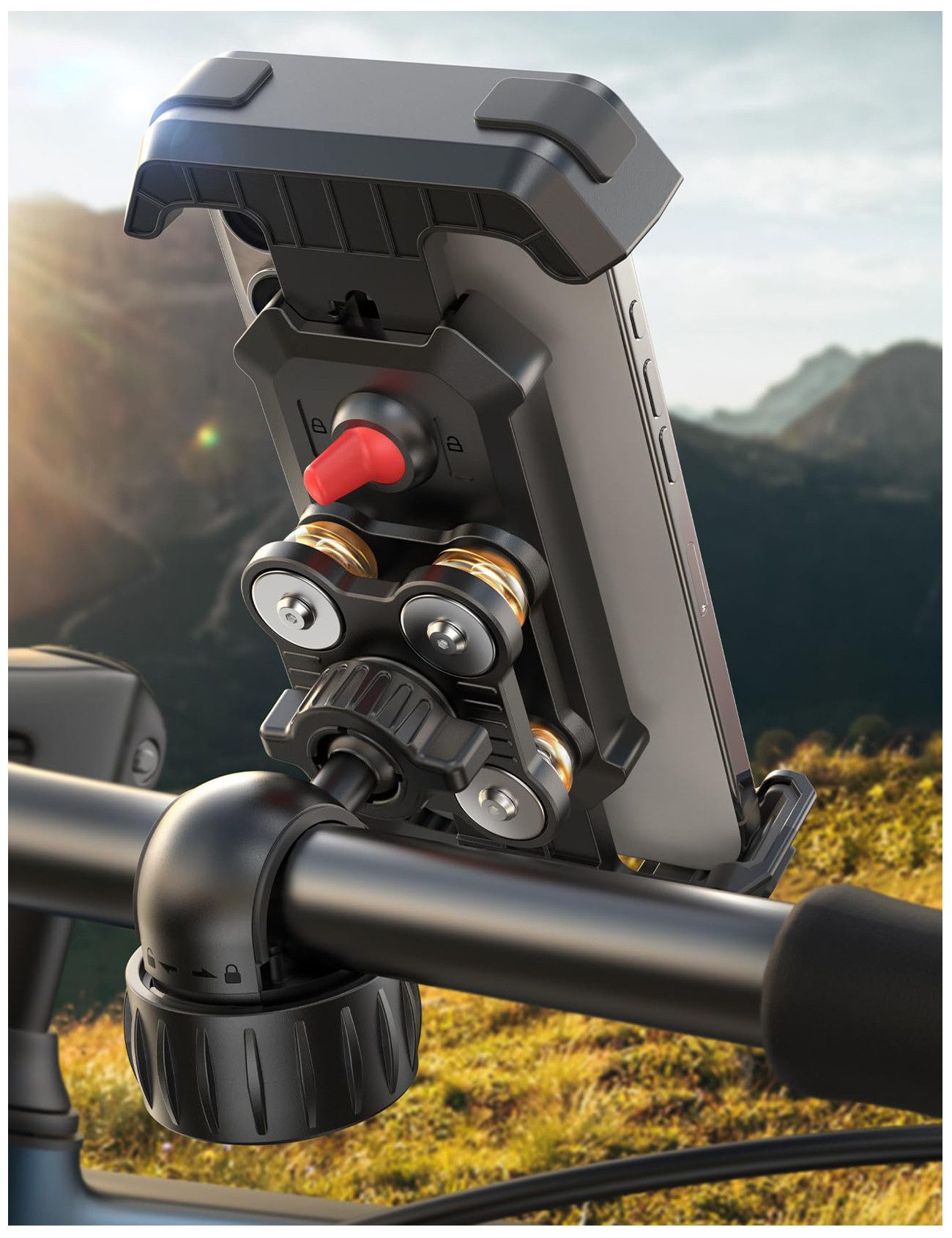 Rhein Beleuchtung Handy-Halterung Handyhalterung Fahrrad Lenker 4,7–7" – Universal für Smartphones, (bis 7 Zoll, Werkzeuglose Montage – passend für Fahrrad, E-Bike, iPhone & Samsung, 360° drehbar, stoßfest & rutschfest – Motorrad Handyhalterung)