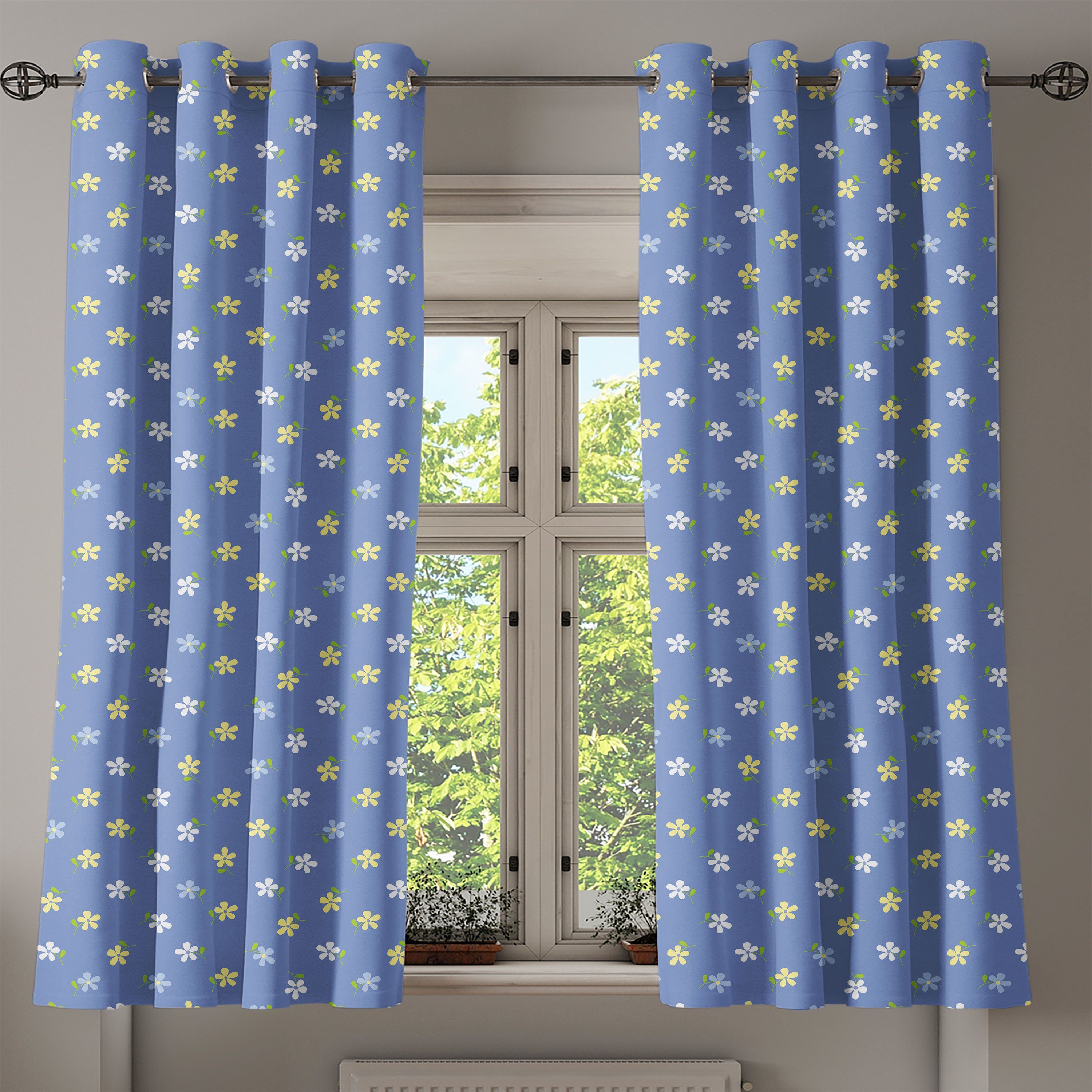 Gardine Dekorative 2-Panel-Fenstervorhänge für Schlafzimmer Frühlings-Gänseblümchen Kleine Wohnzimmer, Abakuhaus, Blumen