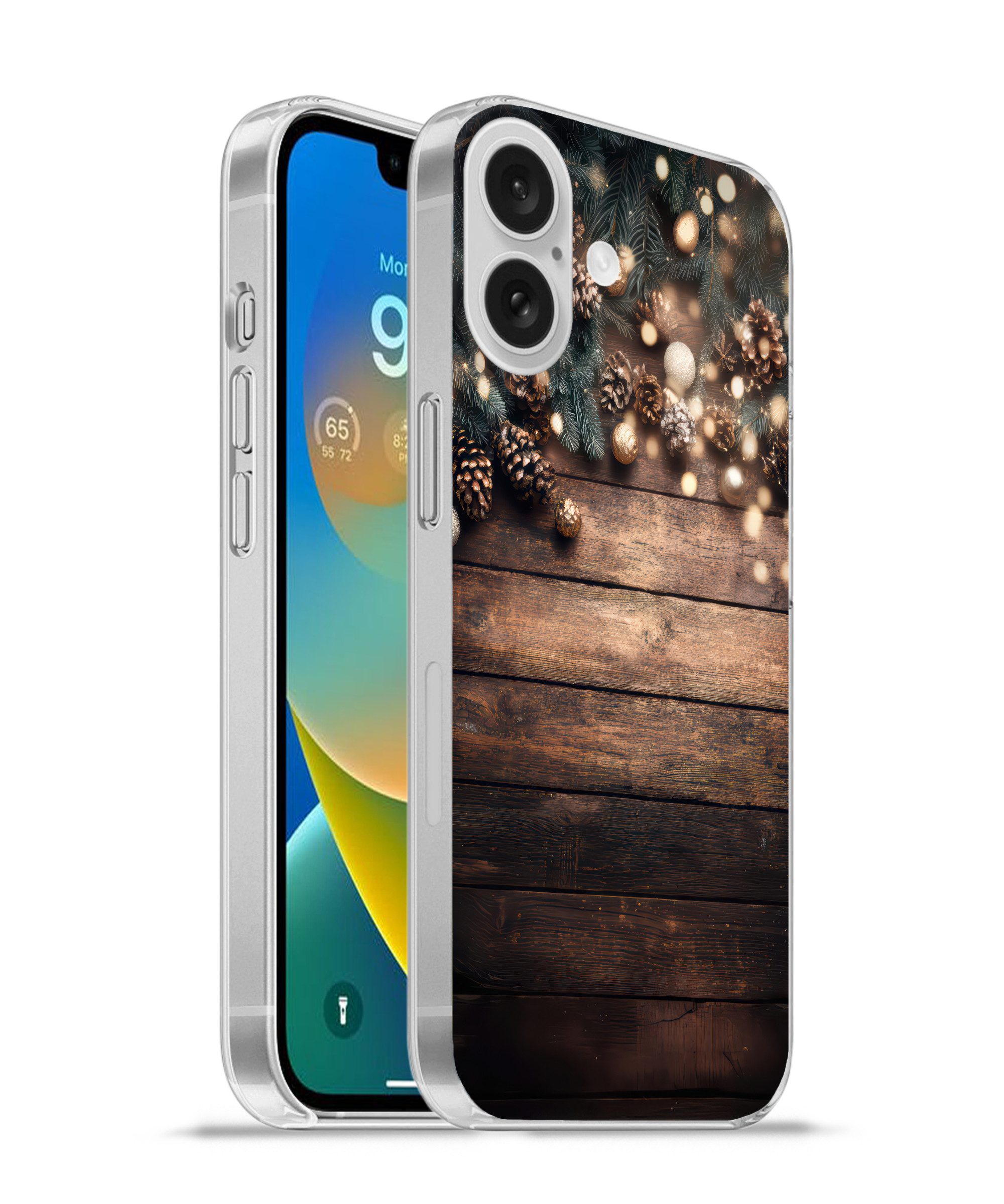 MuchoWow Handyhülle für Apple iPhone 16 Weihnachtsdekoration - Holz - Tannenzapfen - Braun, Smartphone-Bumper, Print, Handy Schutzhülle Dünn