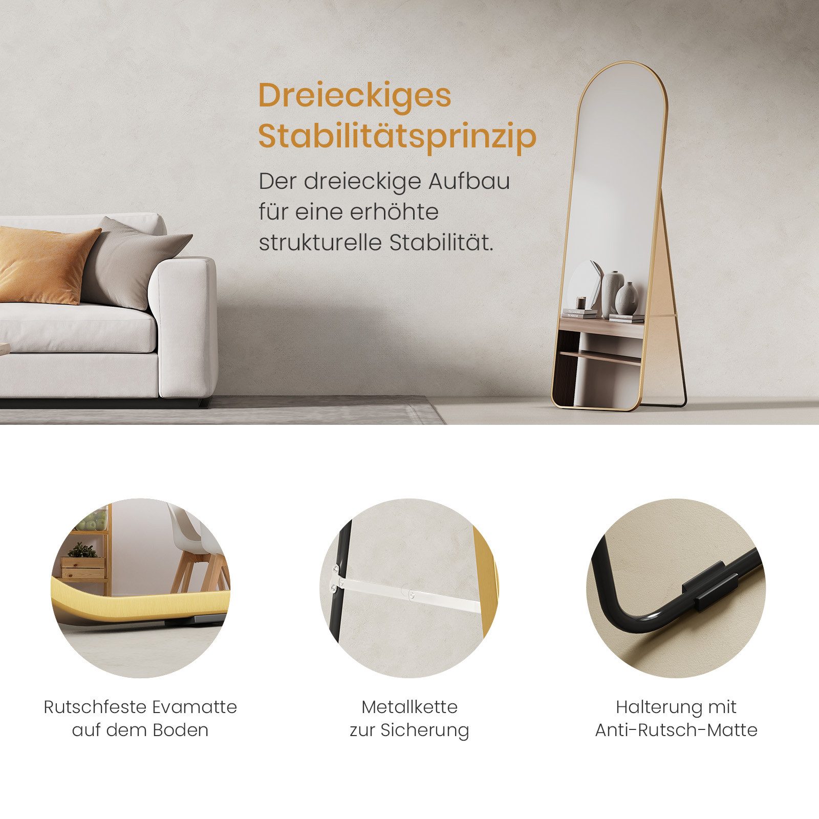 EMKE Standspiegel Bogen Standspiegel Ganzkörperspiegel mit Rahmen aus Aluminiumlegierung, für Wohn-,Schlaf-, Aufenthalt und Ankleidezimmer. Reduzierter Preis € 88,79. Unverbindliche Preisempfehlung € 169,99