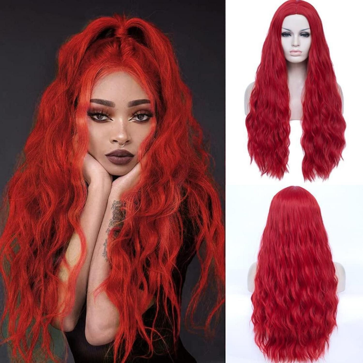 Kostüm-Perücke Perücke lang gewellt rot Cosplay