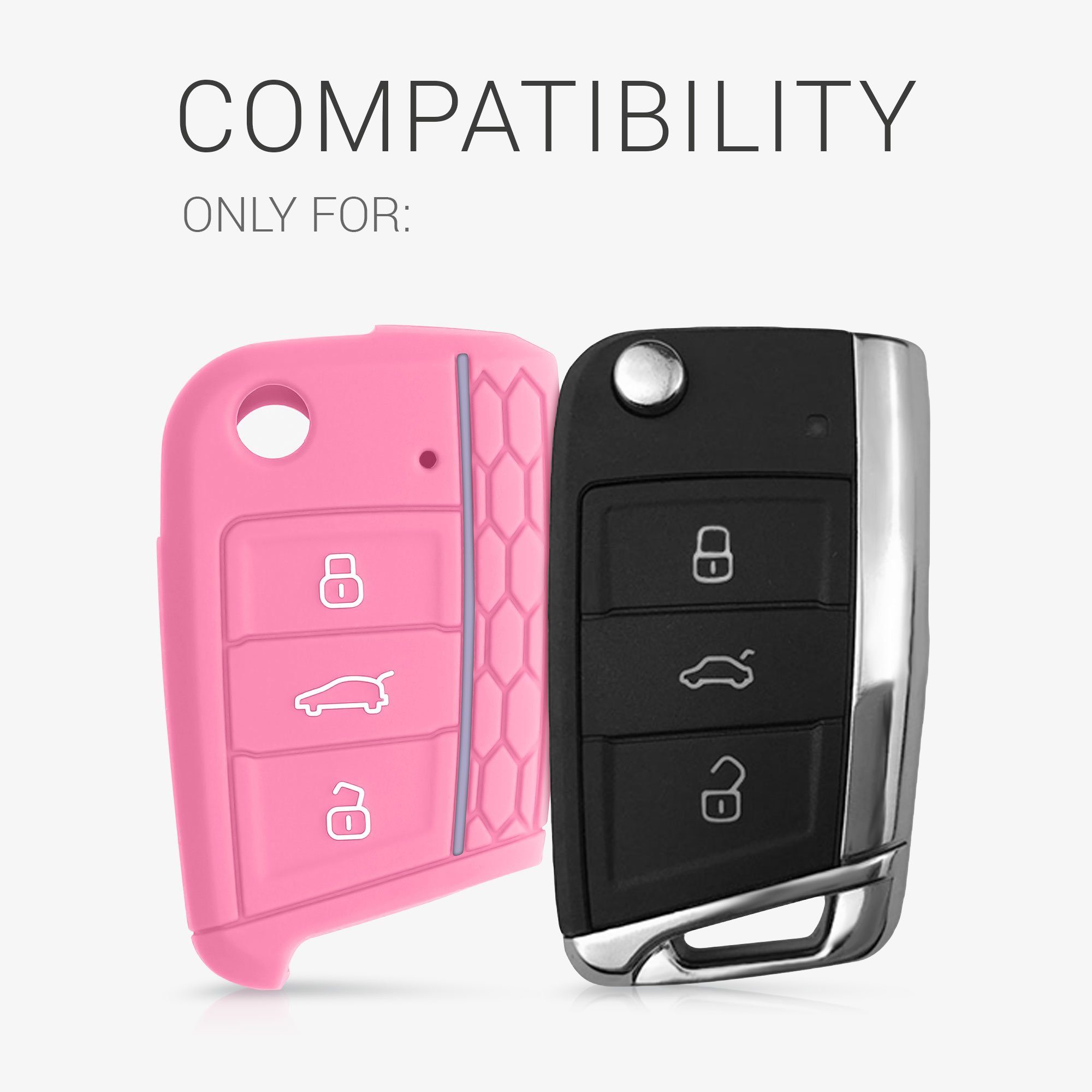 Golf MK7, Hülle Schlüsselhülle Silikon 7 kwmobile Schlüssel Schlüsseltasche Case Cover VW Rosa-Pastelllila Autoschlüssel für