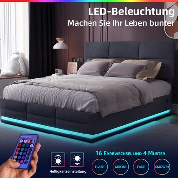 OKWISH Polsterbett Hausbett mit LED-Lichtern und USB-Ladegerät (Weiche Samt hautfreundlicher Stoff, Hydrauliksystem 140x200 cm), ohne Matratze
