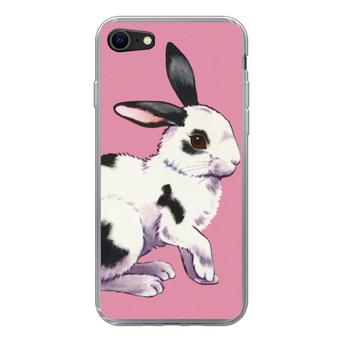 MuchoWow Handyhülle Kaninchen mit rosa Hintergrund Handyhülle Apple iPhone 8 Smartphone-Bumper Print Handy Schutzhülle