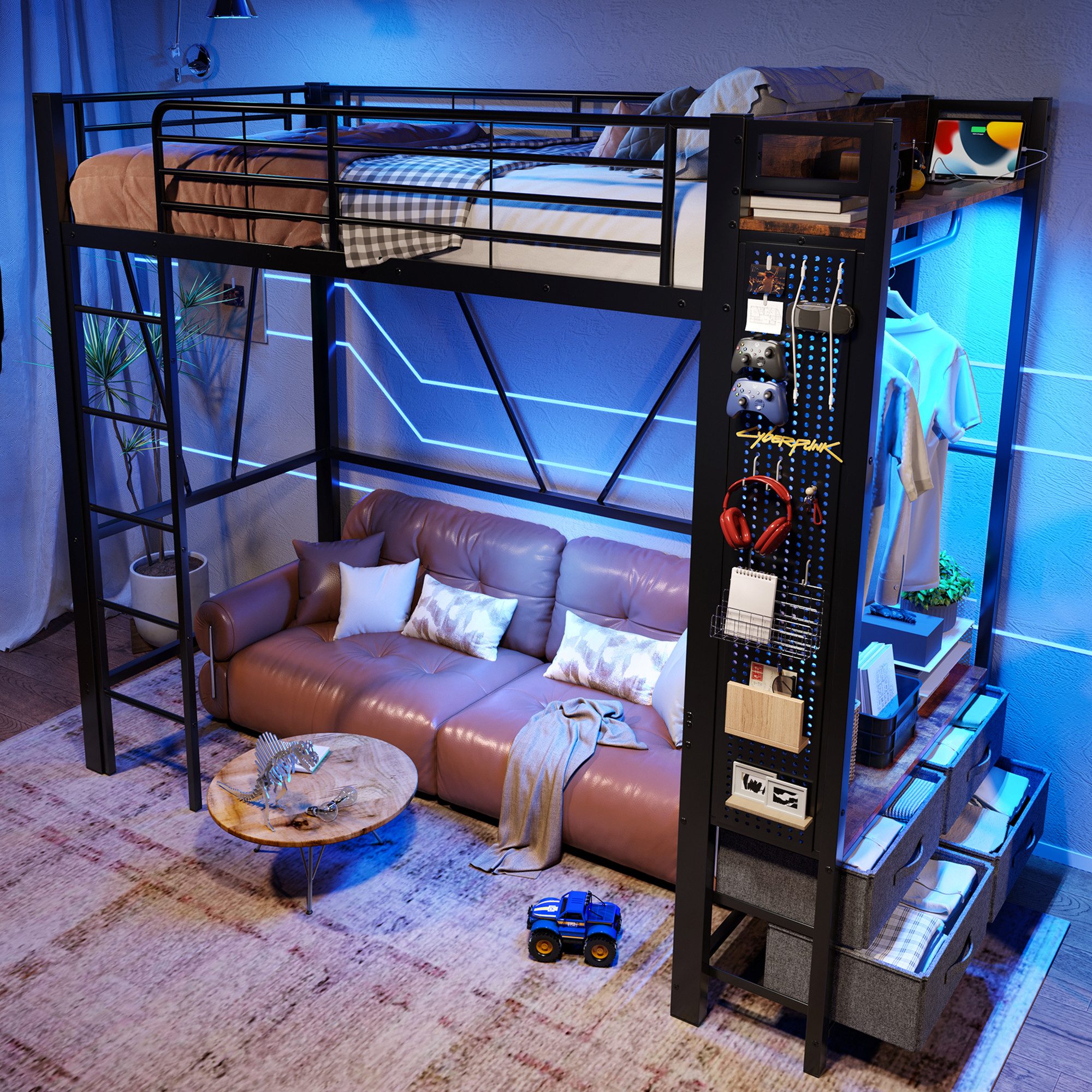 Ulife Hochbett mit Trockenstab, Einlegeböden, 4 Schubladen, USB+TYPE-C Stec günstig online kaufen