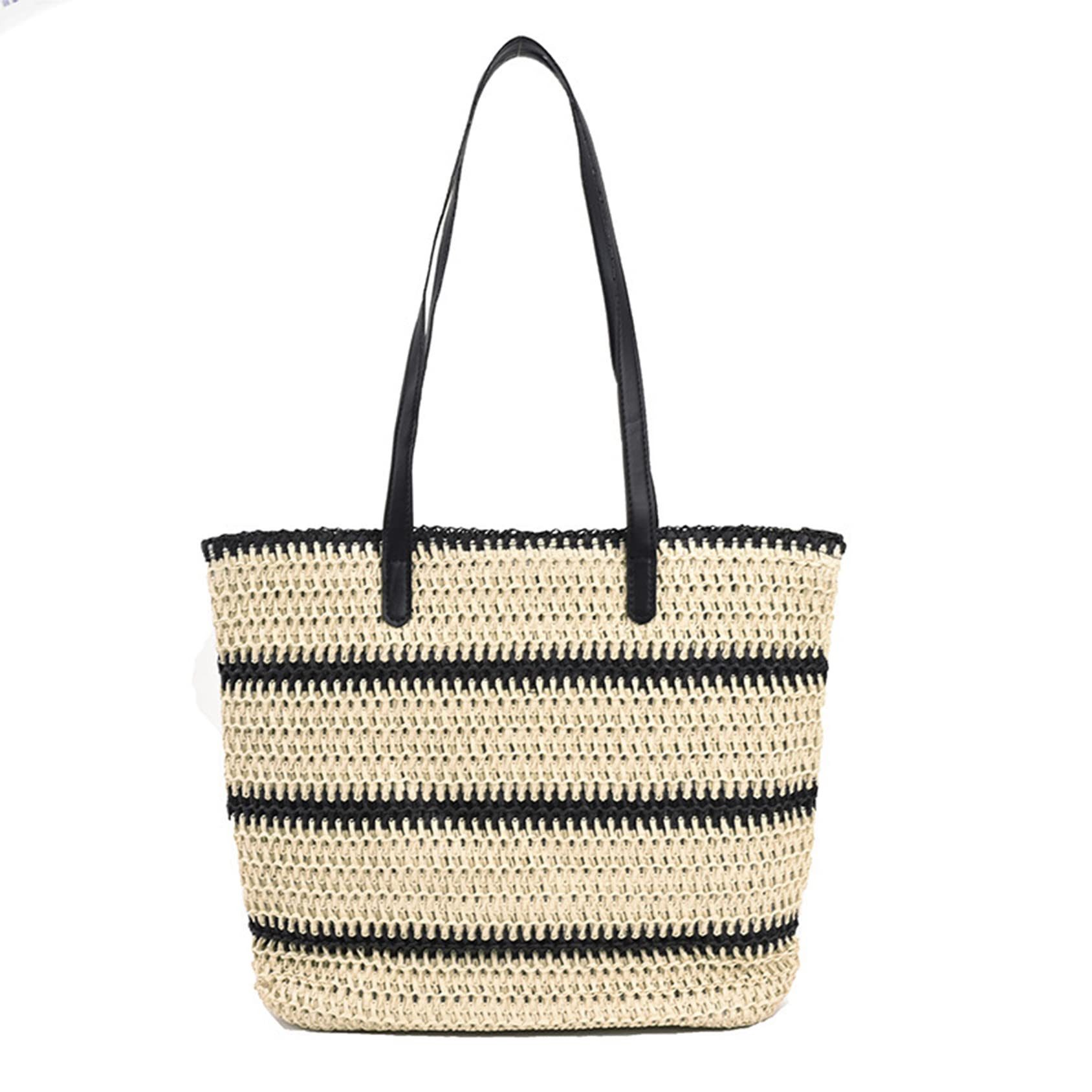 Bwecuy Strandtasche Damen Gewebte Tasche, Stroh Handtasche, Sommer Strandtasche, Stroh Umhängetasche Reißverschluss Vintage Bohemian Strandtasche