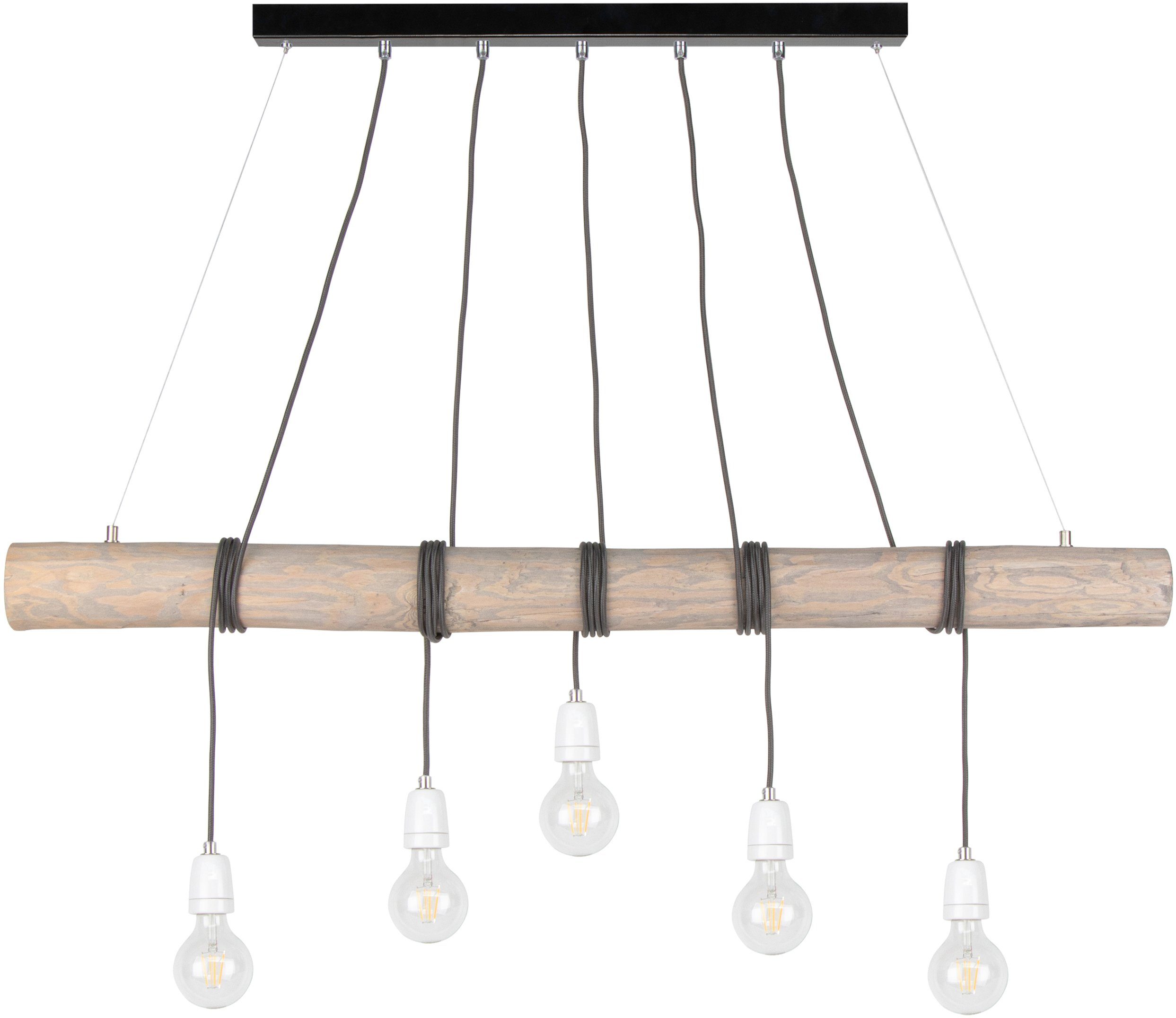 SPOT Light Pendelleuchte TRABO PORCIA, Leuchtmittel wechselbar, Hängeleuchte, Holzbalken aus massivem Kiefernholz, Holz grau gebeizt