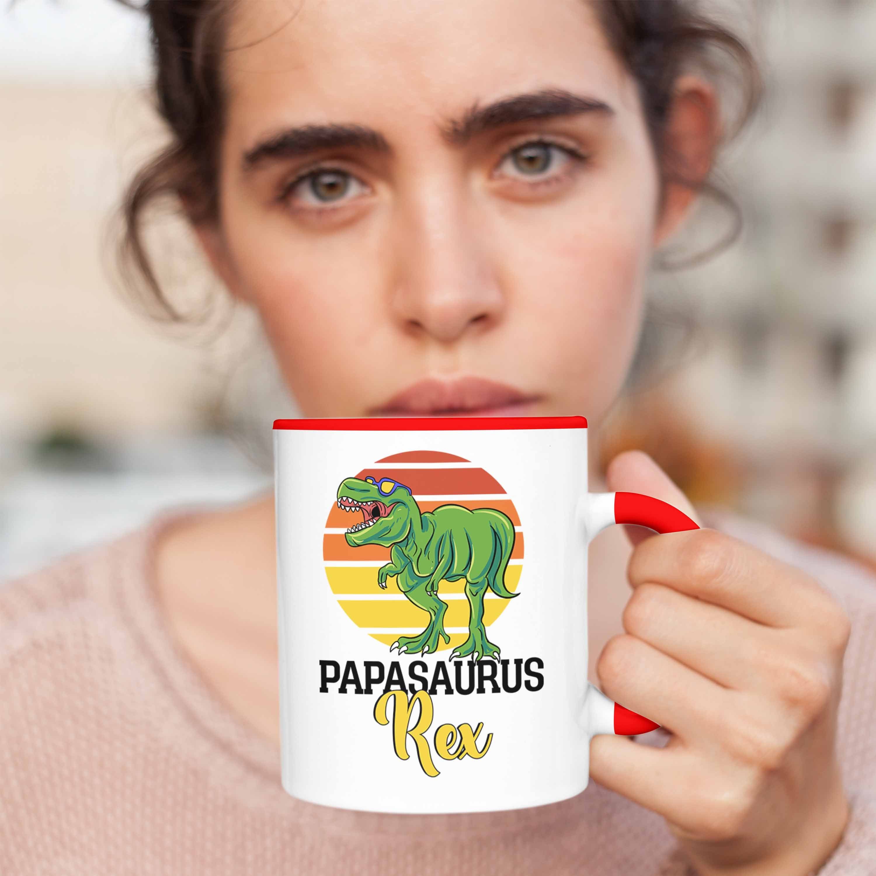 Tasse Lustiges für Trendation Gesc "Papasaurus Papa Rex" Besten Vatertag Geschenk Tasse Rot